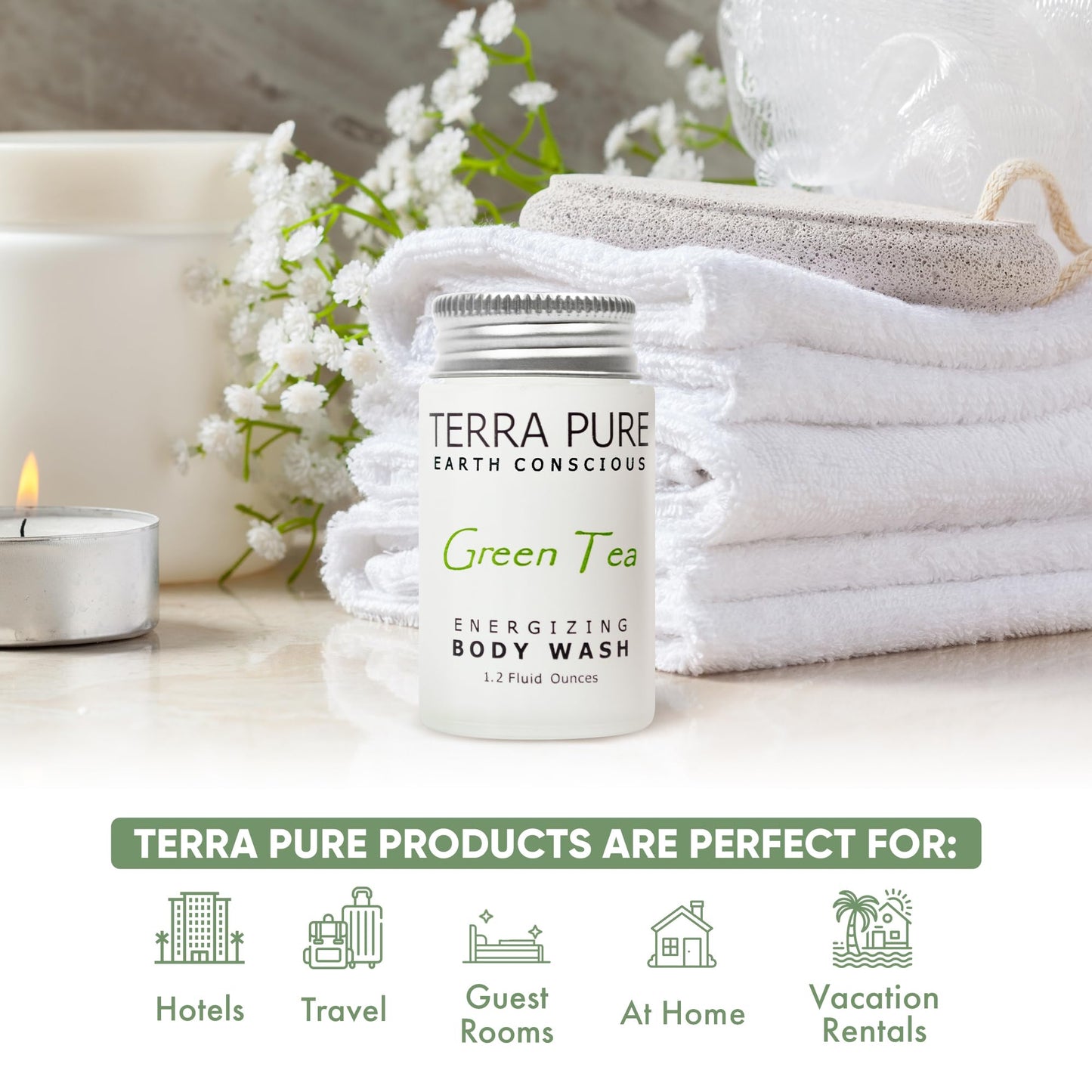 Terra Pure Green Tea Body Wash, 1.2 oz. In Jam Jar With Organic Honey And Aloe Vera (Case of 300) Beauty & Personal Care Terra Pure