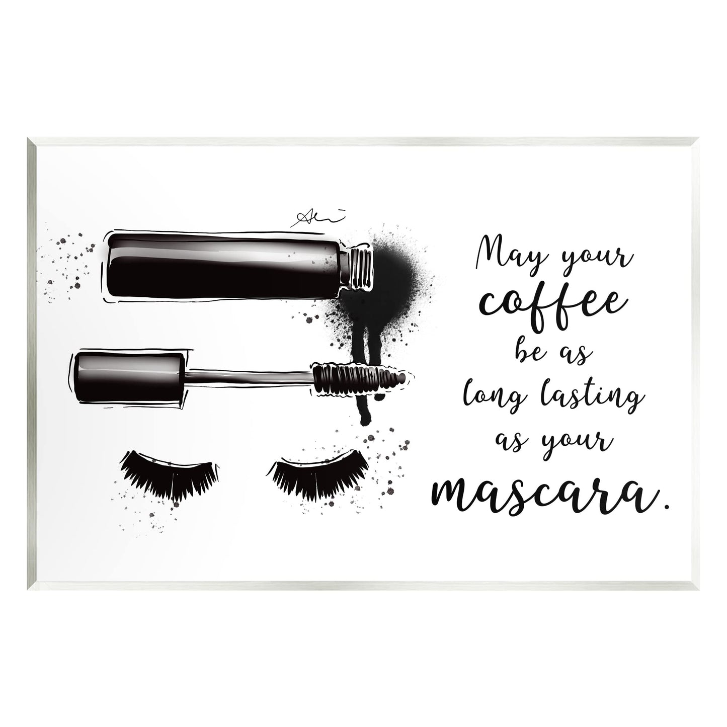 Stupell Industries Coffee & Lashes Mascara Phrase Wood Wall Art, Design by Alison Petrie Beauty & Personal Care Stupell Industries