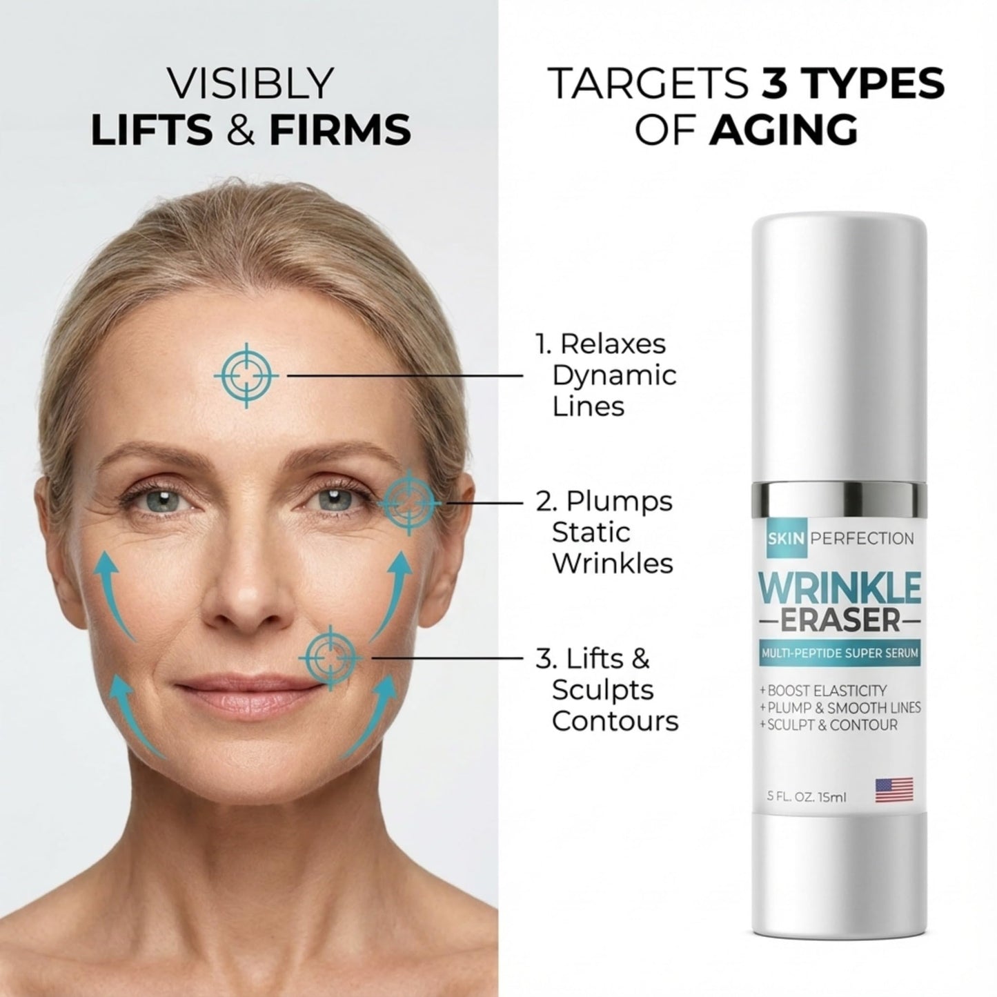 Wrinkle Eraser Supercharged Anti-Aging Peptide Serum Visibly Lifts Firms Hyaluronic Acid Argireline Snap 8 Matrixyl 3000 Edelweiss Inyline Pepha TIght Beauty & Personal Care Peptide Fusion