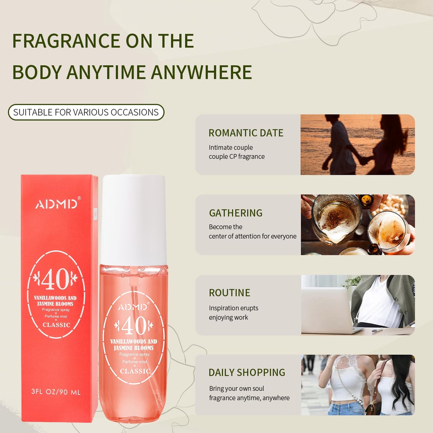 ADMD Sweet Romantic Perfume for Women, Floral Fantasy Eau de Toilette - Long-Lasting Fresh Fragrance, Giftable Travel Spray, 90ml/3.0 floz 40# Beauty & Personal Care ADMD