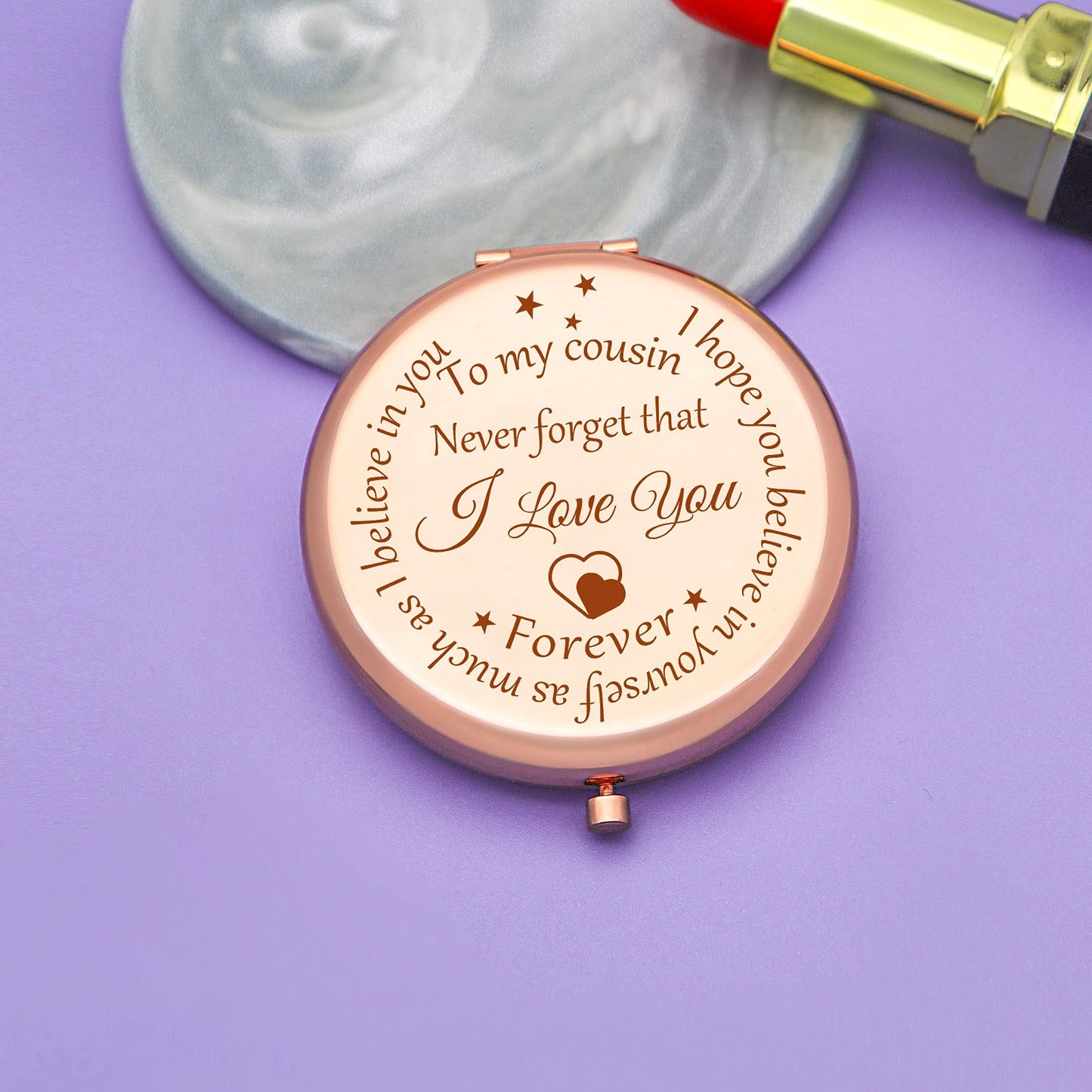Cousin Gifts for Women Inspirational Gifts for Favorite Cousin Rose Gold Compact Mirror Encouragement Gifts for Cousin Sister Birthday Christmas Beauty & Personal Care Jielahua