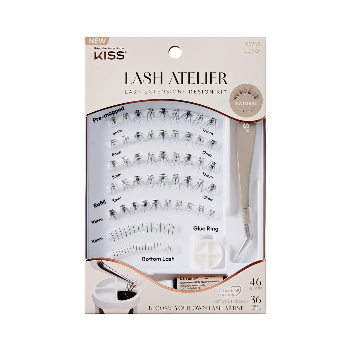 Kiss Lash Atelier Professional Lash Extension Kit, ‘Natural’, Pre-Mapped False Eyelashes, 46 Lash Clusters & 36 Individual Lashes, Last For Up To 7