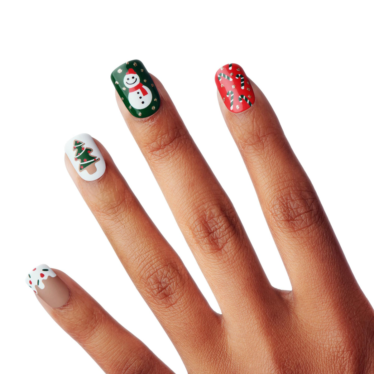KISS Voguish Fantasy Holiday Press On Nails, ‘Snow Pops’, Multicolor, Short Squoval, No Damage To Natural Nails, Pink Gel Nail Glue (2g), Mini Nail