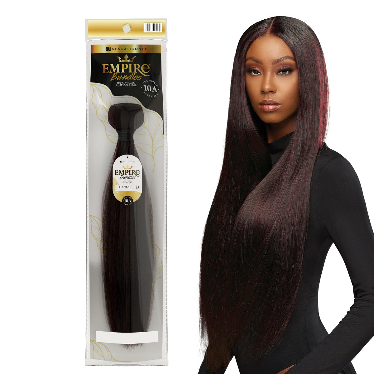 Sensationnel Empire Bundles-Straight,1 pack 14 inch, NATURAL/BLACK