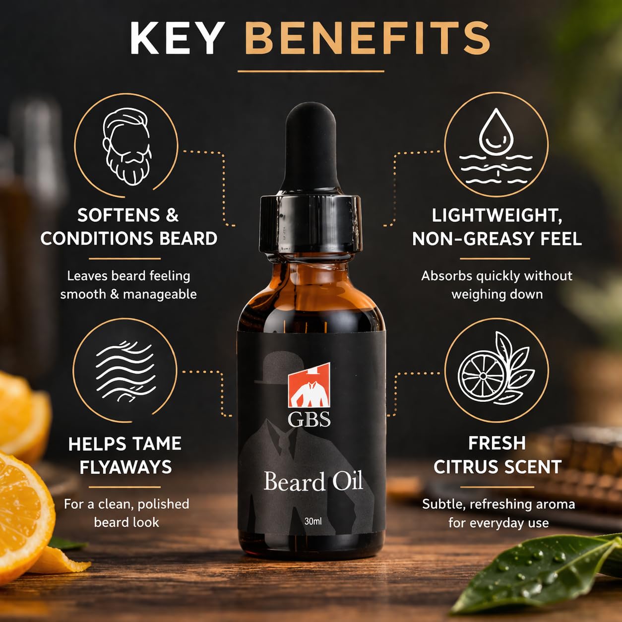 G.B.S Men’s Beard Oil with Glass Dropper - Natural Conditioning Oil for Softening & Moisturizing (1 oz) Beauty and Personal Care G.B.S