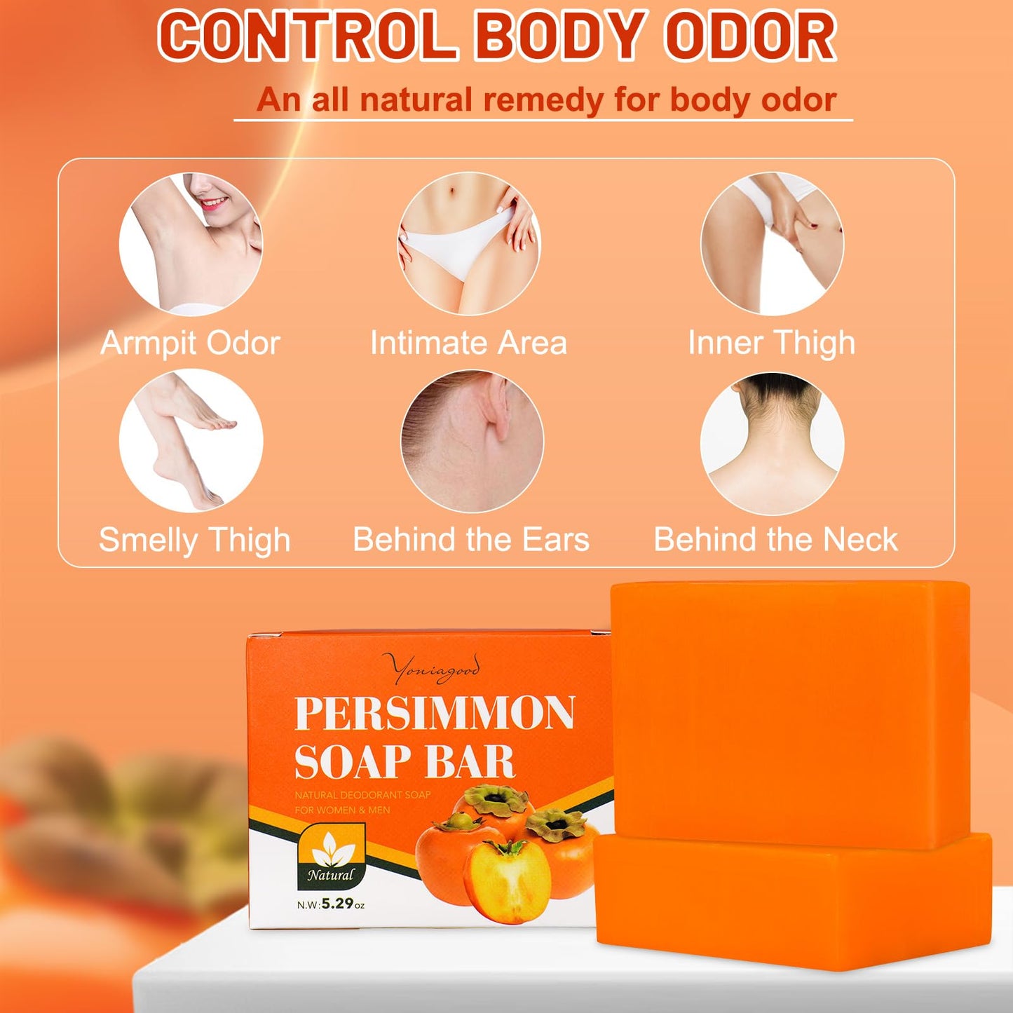 yoniagood 2 PCS Persimmon Soap Bar for Old People Smell, Natural Body Odor Control Bar Soap for Men & Women Deodorizing, Handmade Bath Bar Soap Beauty & Personal Care yoniagood