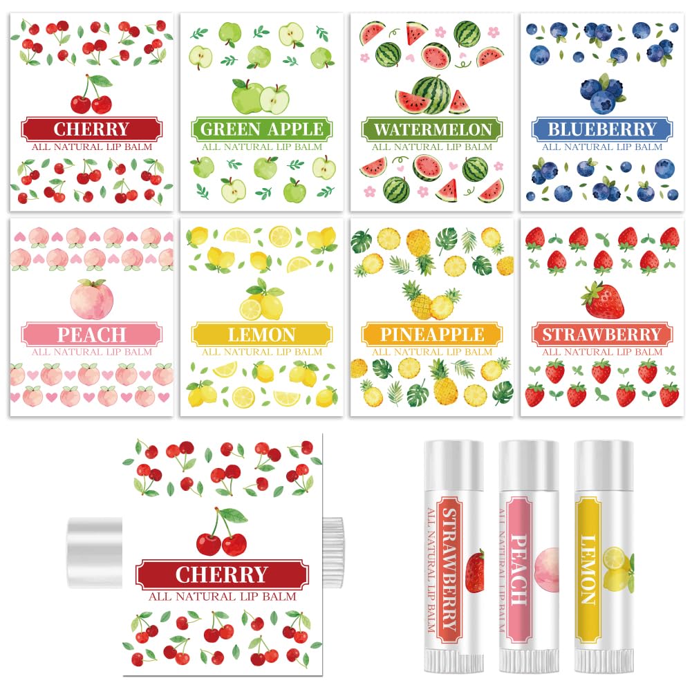 Peacoblue 160Pcs Lip Balm Labels Sticker for Tubes 2.1"x1.7" Colorful Fruits, 8 Styles Waterproof Chapstick Labels Glossy for Homemade Lip Balm Beauty and Personal Care peacoblue