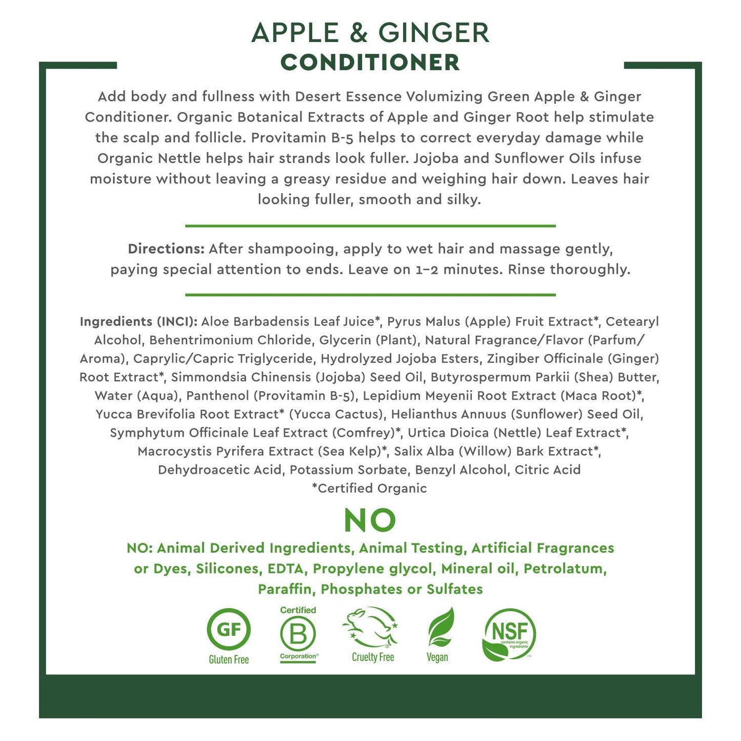Desert Essence Green Apple & Ginger Shampoo & Conditioner Bundle - 8 Fl Ounce - Volume For Fine Hair - Natural - Deep Moisturizing - Antioxidants Beauty & Personal Care Desert Essence