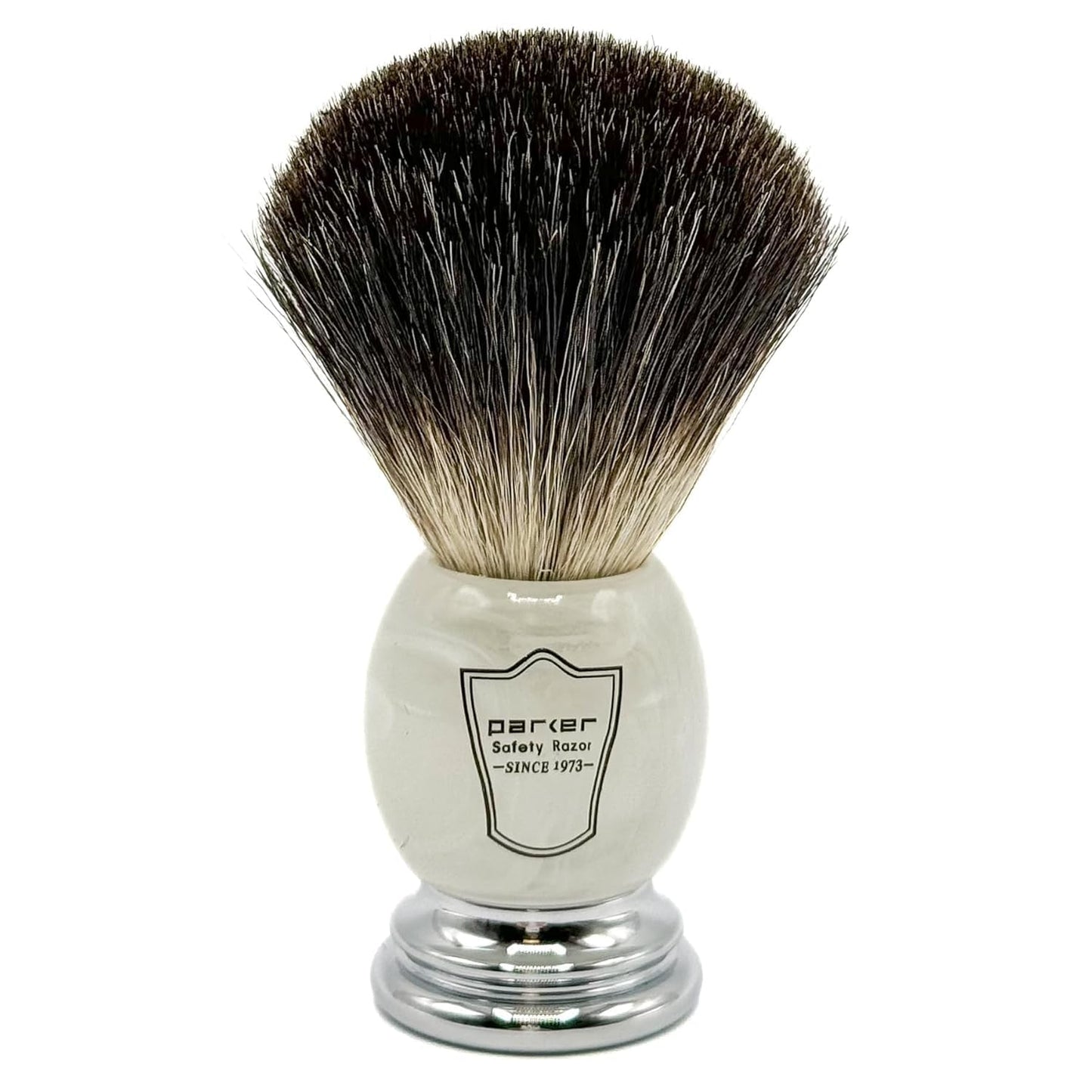 Parker 100% Black Badger Bristle Shaving Brush with Ivory Marbled Handle - Brush Stand Included Beauty and Personal Care Parker Safety Razor