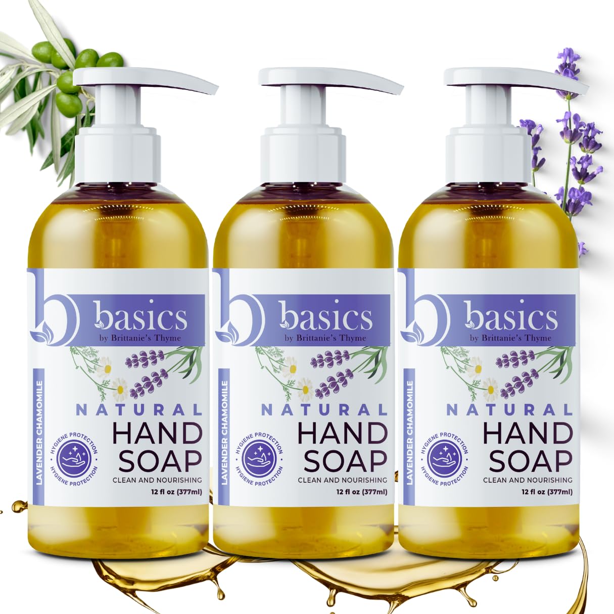 Brittanie's Thyme Basics Natural Olive Oil Hand Soap, Lavender Chamomile - 12 fl oz, Pack of 3 - Cruelty Free, Vegan, No Synthetic Additives, No Beauty & Personal Care Brittanie's Thyme