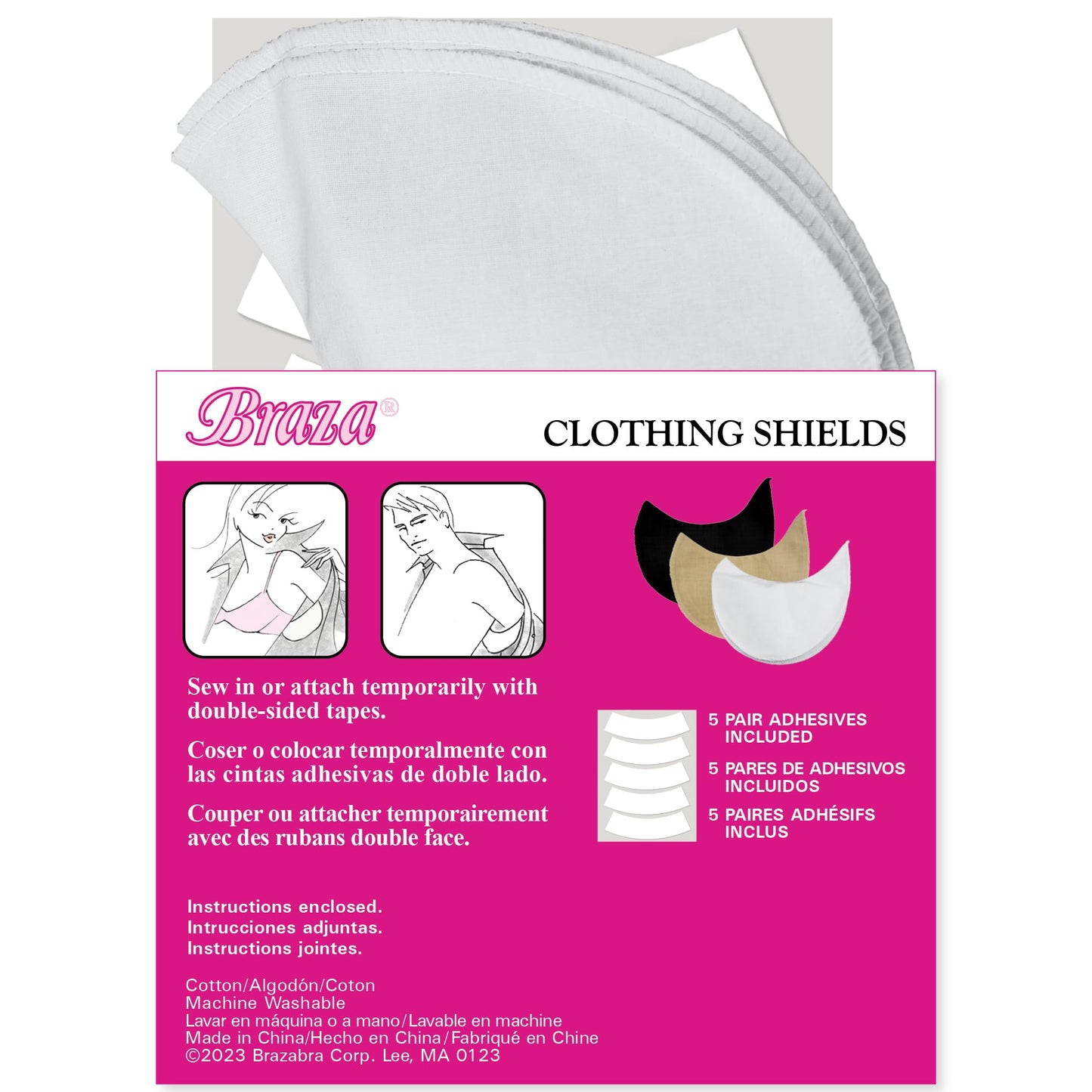 Braza Clothing Shields - Reusable Armpit Sweat Pads with 5 Pairs of Adhesive Strips - Washable Underarm Sweat Pads for Women Beauty and Personal Care Braza
