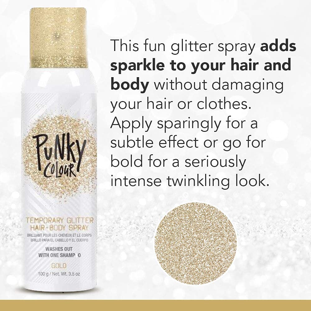 Punky Temporary Hair and Body Glitter Spray, Gold - Glitters Hairspray, Adds Shimmery Glow, Hair Glitter for Kids, Women, Men 3.5 oz Beauty & Personal Care Jerome Russell