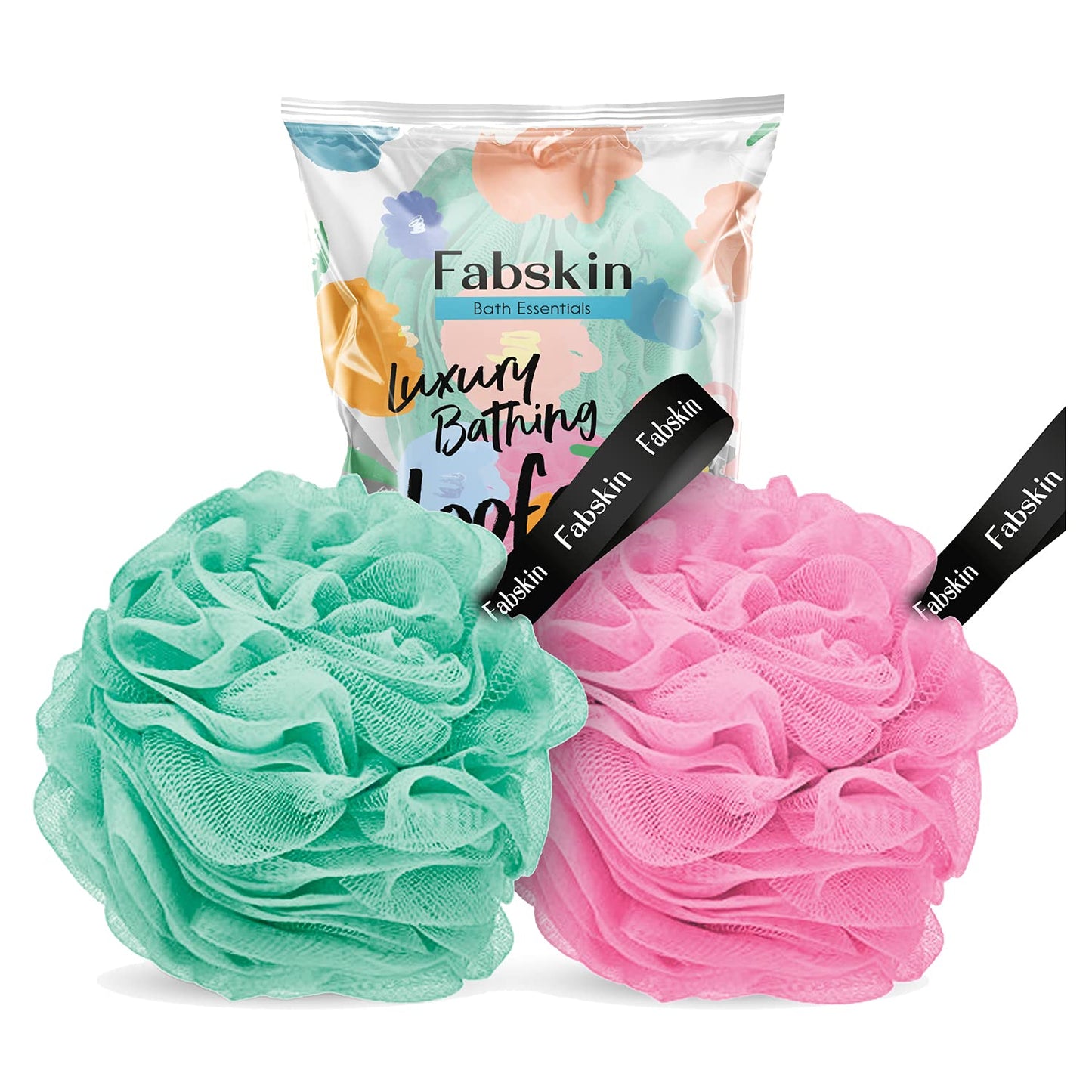 FABSKIN Luxury Bathing Round Loofah for Men and Women (Aqua and Pink) Beauty and Personal Care FABSKIN