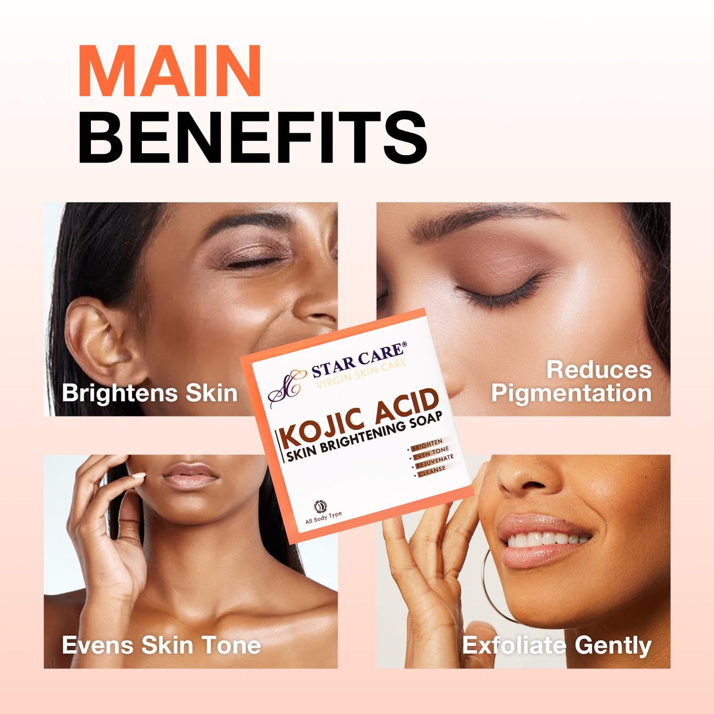 STAR CARE Virgin Skin Care Kojic Acid Skin Brightening Soap Bar 3.5 oz (2 Pack) Gentle Exfoliating Cleanser for Radiant, Smooth, Even-Looking Skin Beauty & Personal Care STAR CARE
