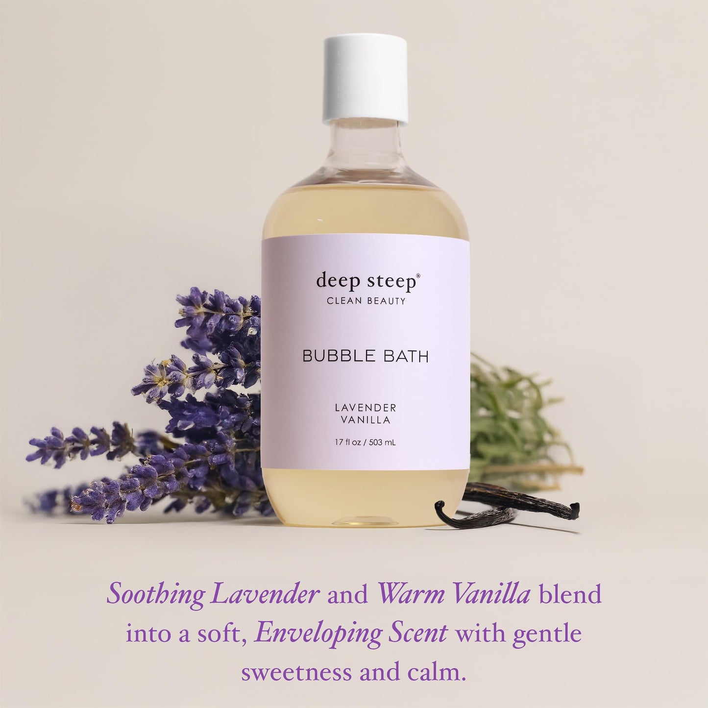 Deep Steep Lavender Vanilla Bubble Bath for Women, Hypoallergenic, Clinically Tested, Clean Formula for Sensitive Skin, Sulfate-Free, 17 fl oz Bottle Beauty and Personal Care Deep Steep