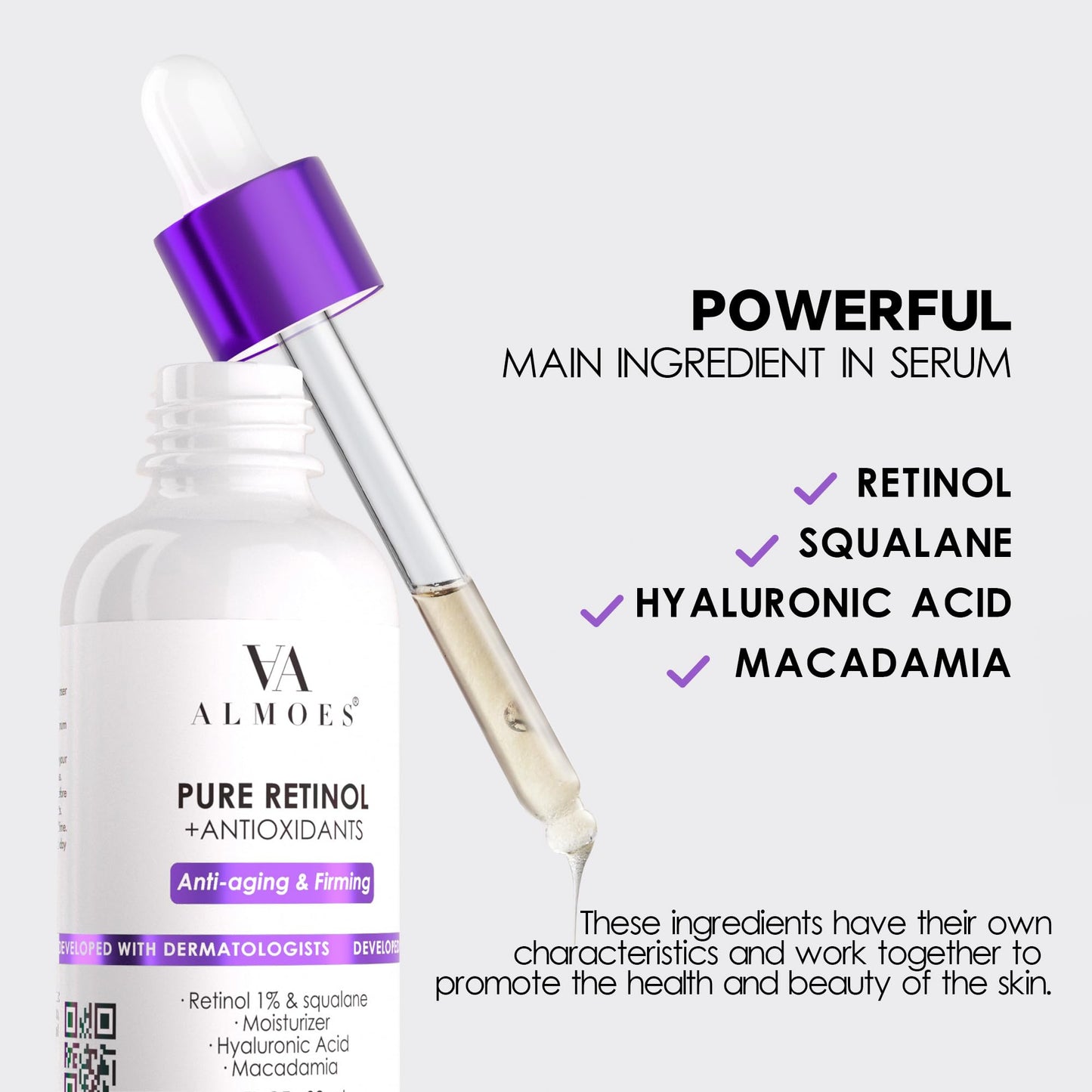 Almoes Retinol Serum for Face,Moisturising Serum for Face with Macadamia,Firming Skin,Antioxidant,Increase Skin Elasticity,Hyaluronic Acid Serum,Face Beauty & Personal Care AA almoes