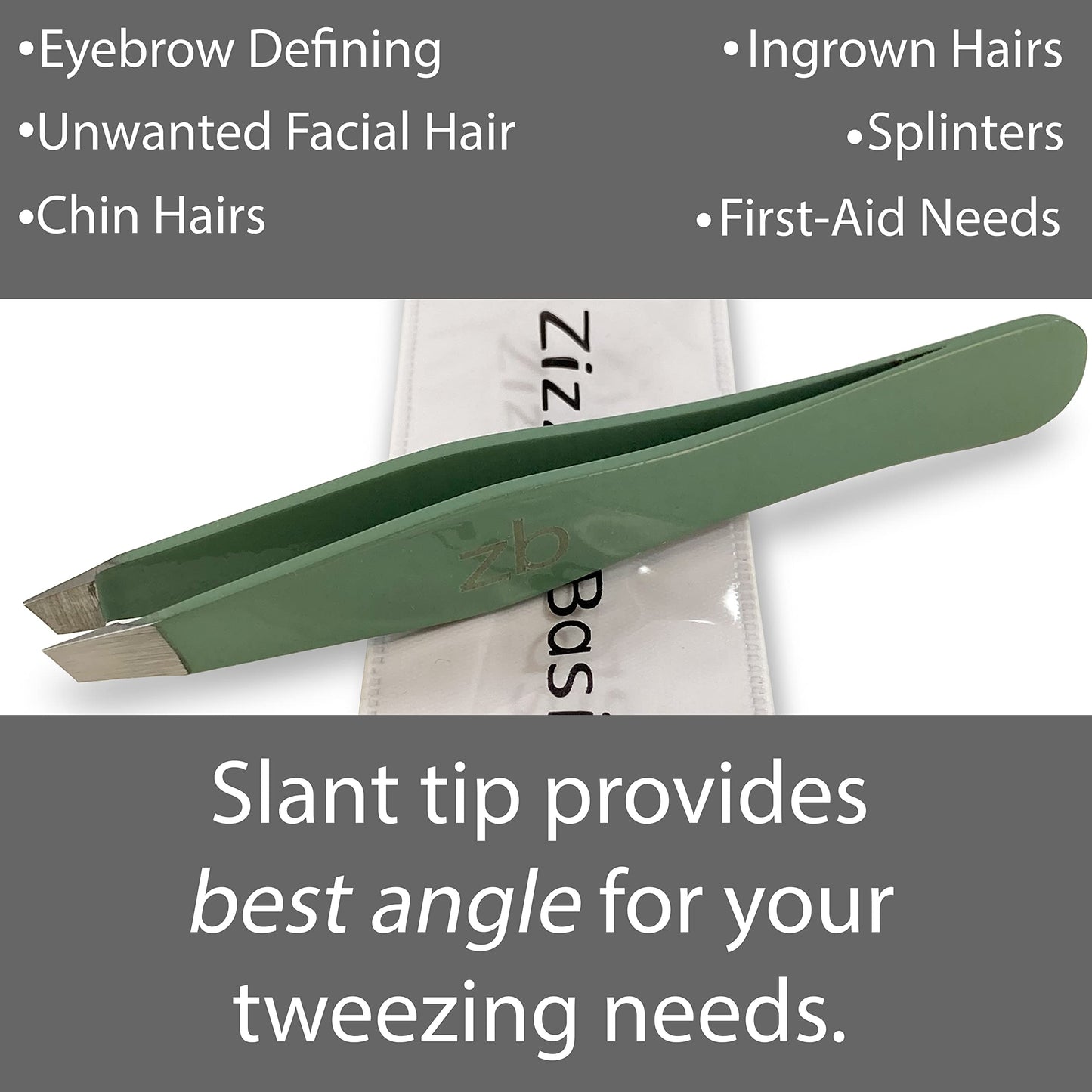 Tweezers - Surgical Grade Stainless Steel - Slant Tip for Expert Eyebrow Shaping and Facial Hair Removal - with Protective Pouch (Sage) Beauty and Personal Care Zizzili Basics