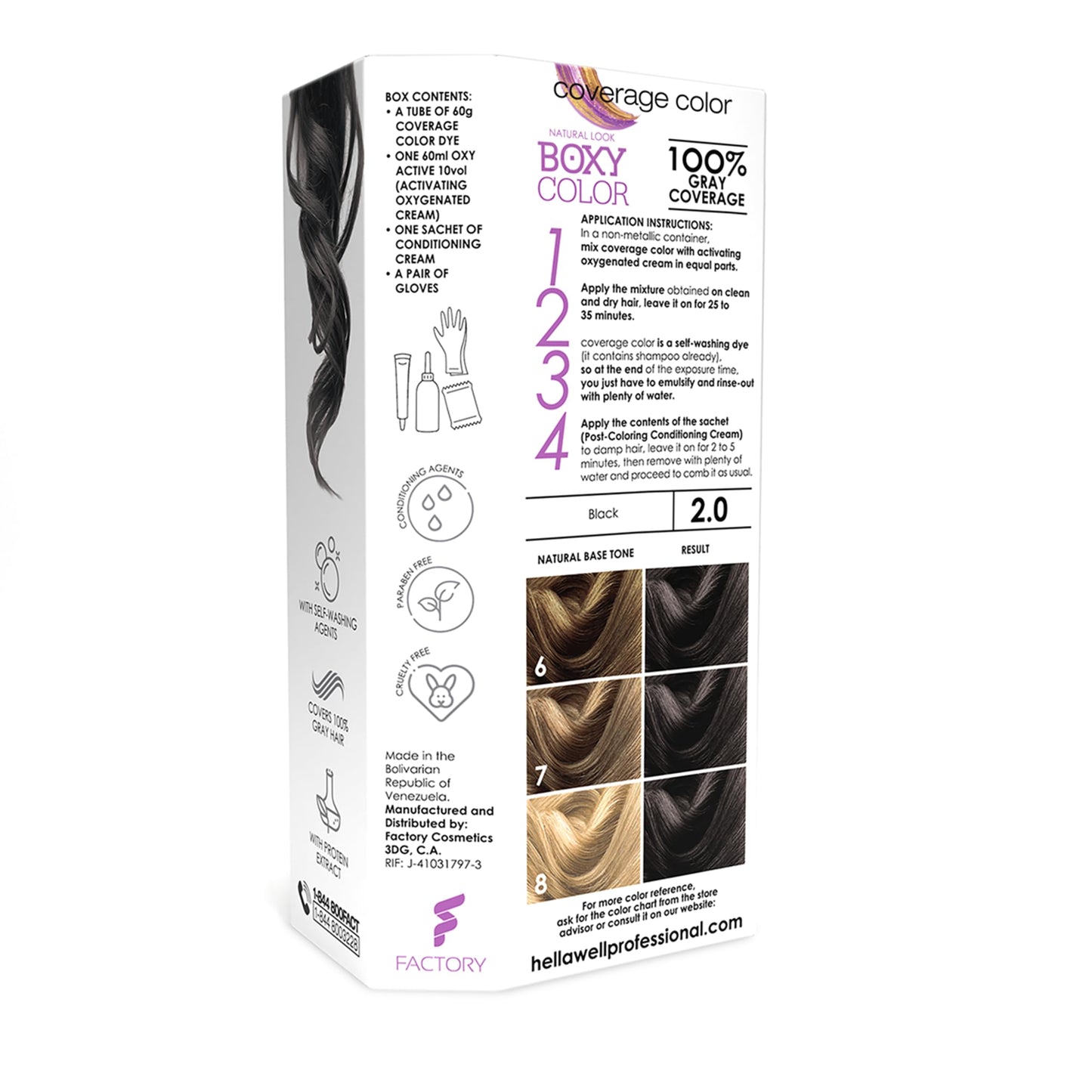 BOXY COLOR Coloring kit professional, permanent color cream hair dye with Vegetal Protein to get Hair with intense color shiny and silky. 100% Gray Beauty & Personal Care HELLAWELL PROFESSIONALS