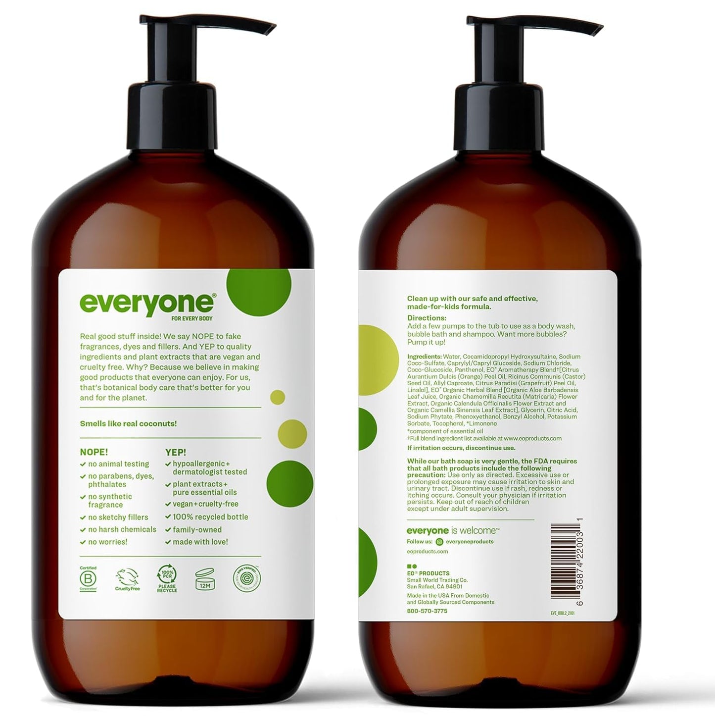 Everyone 3-in-1 Kids Soap, Body Wash, Bubble Bath, Shampoo, 32 Ounce (Pack of 1), Tropical Coconut, made with Essential Oils for Toddlers, Tweens Beauty & Personal Care everyone for every body