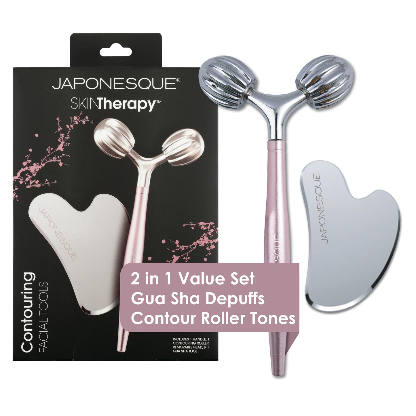 JAPONESQUE SKINTherapy Contouring Facial Tool V Roller for Lymphatic Drainage, Facial Massage, Relieves Tension and Improves Absorption of Skin Care Beauty & Personal Care JAPONESQUE
