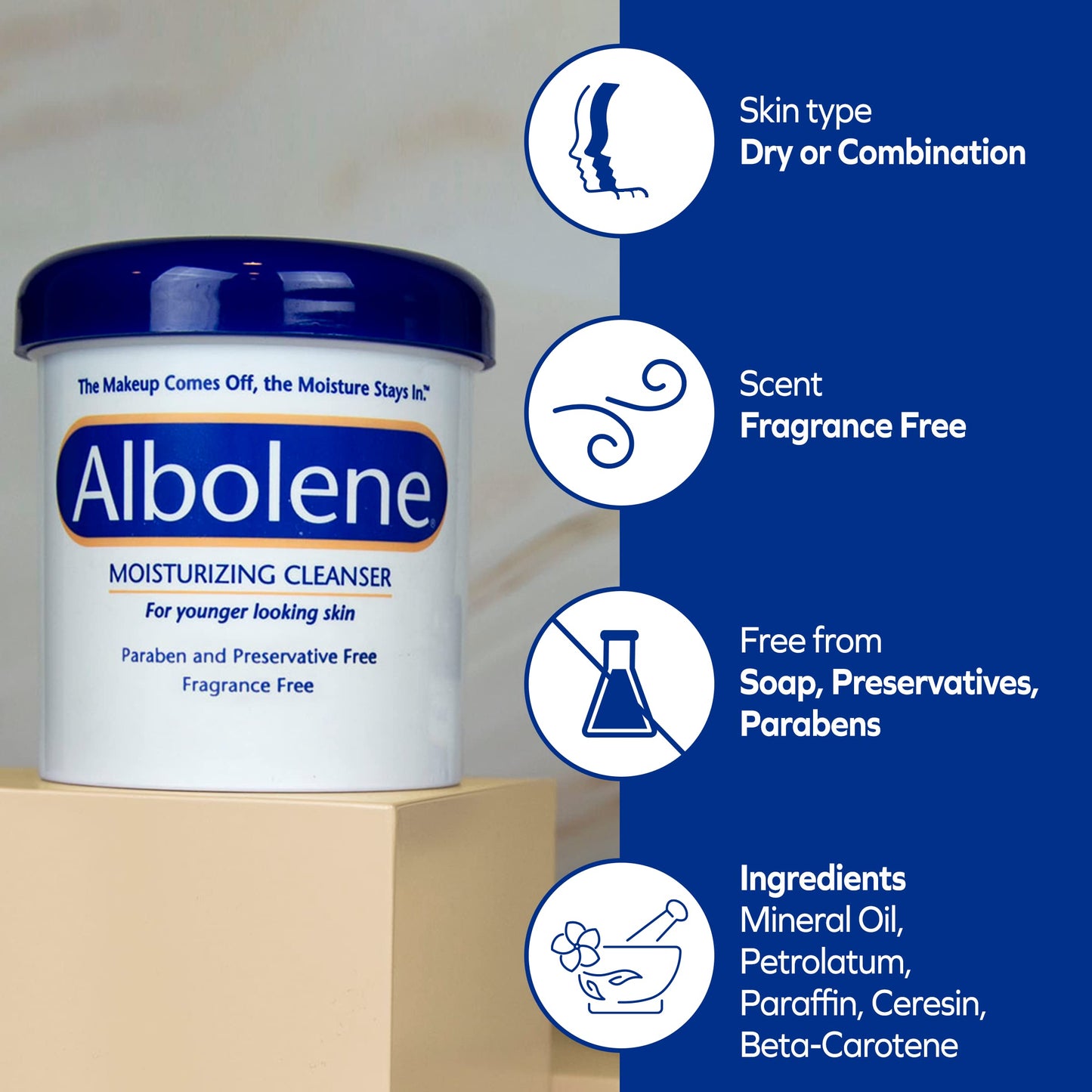 Albolene Moisturizing Cleanser & Makeup Remover - Fragrance-Free Cold Cream Cleanser for Waterproof Makeup & Oil Removal - Hydrating Face Cleanser Beauty and Personal Care Albolene