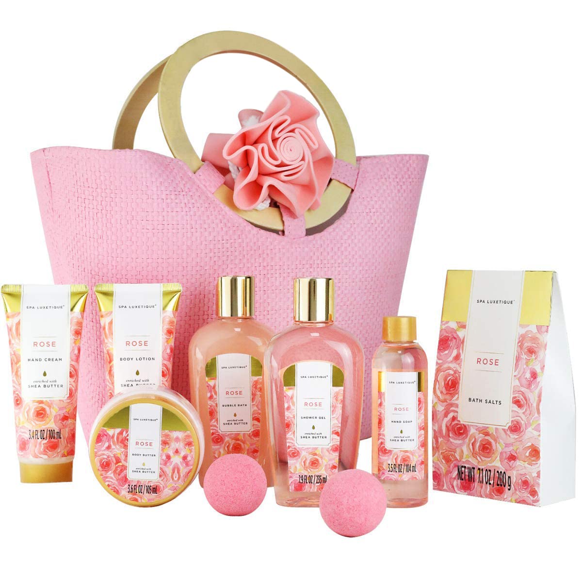 Spa Luxetique Rose 10pc Gift Baskets for Women Spa Gift Set Beauty and Personal Care spa luxetique