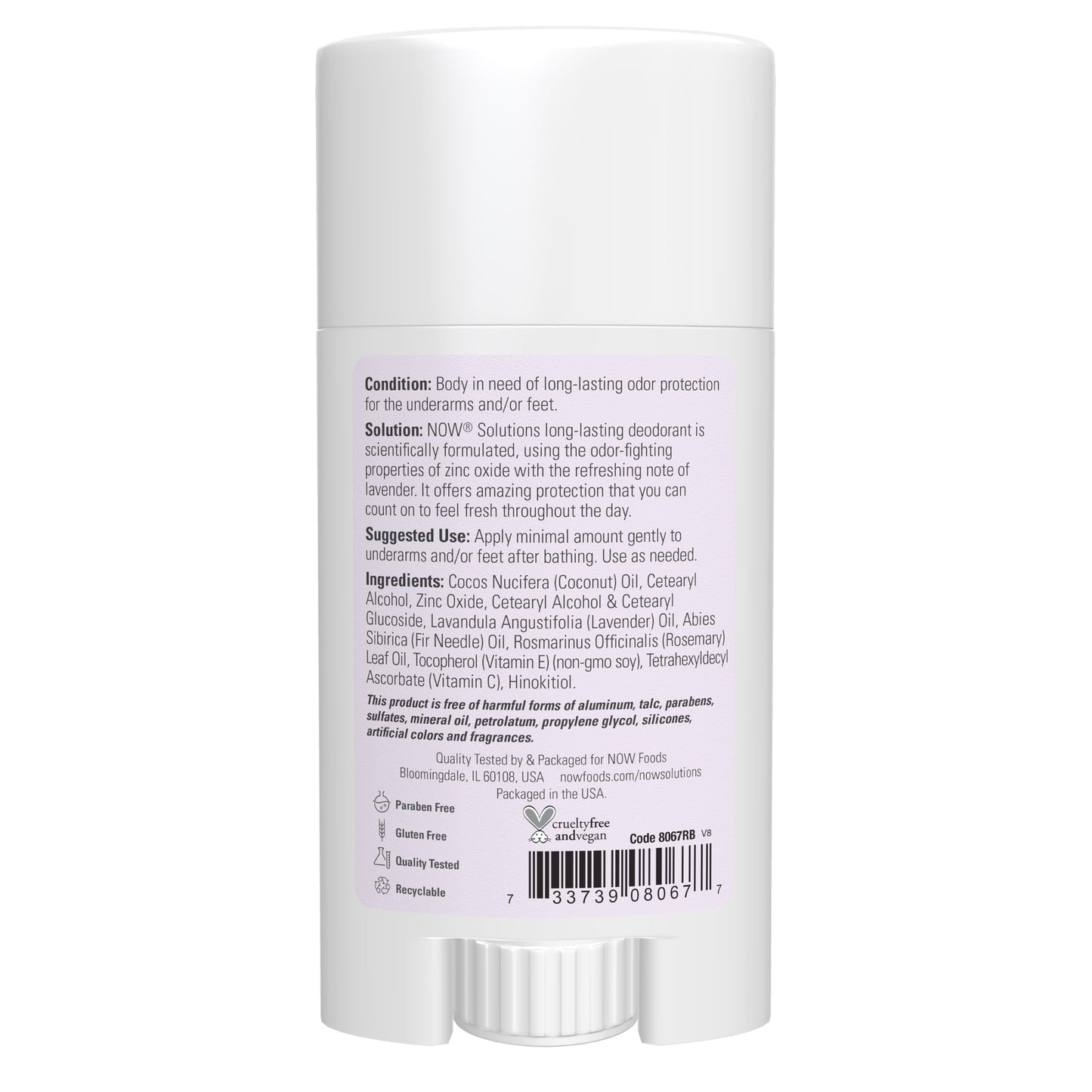NOW Solutions Lavender Body Deodorant Stick, 2.2 Ounces, Paraben-Free, Long-Lasting Odor Eliminating Protection Beauty and Personal Care NOW Foods