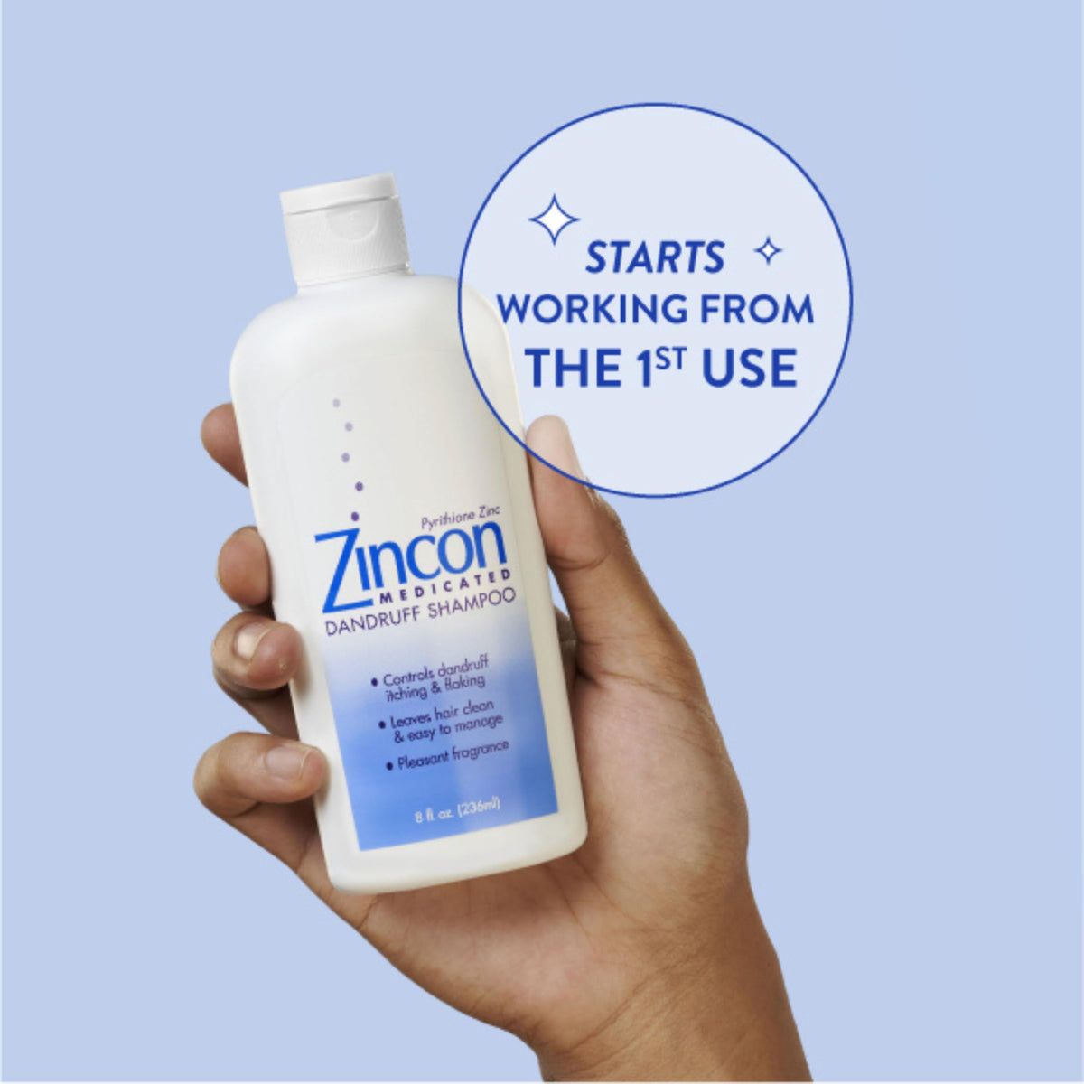 ZINCON Medicated Dandruff Shampoo, Dry Itchy Scalp Relief, 8 fl oz