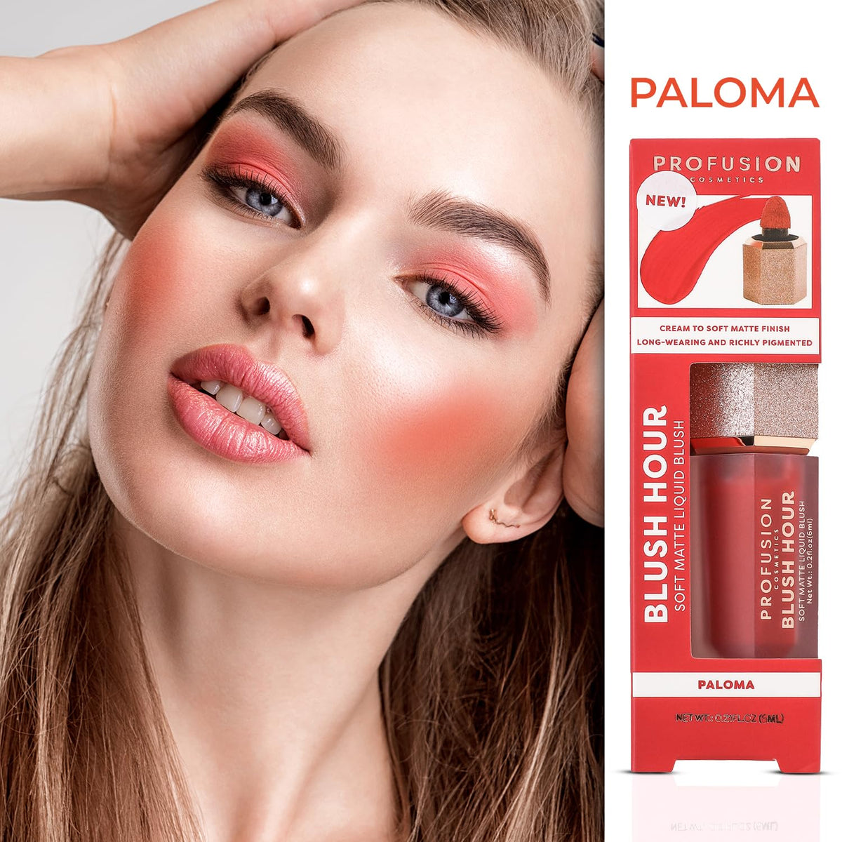 Profusion Cosmetics Blush Hour Lightweight and Long Wearing Soft Matte Cream Blush, Buildable, Natural Finish, Radiant Glow (Paloma)