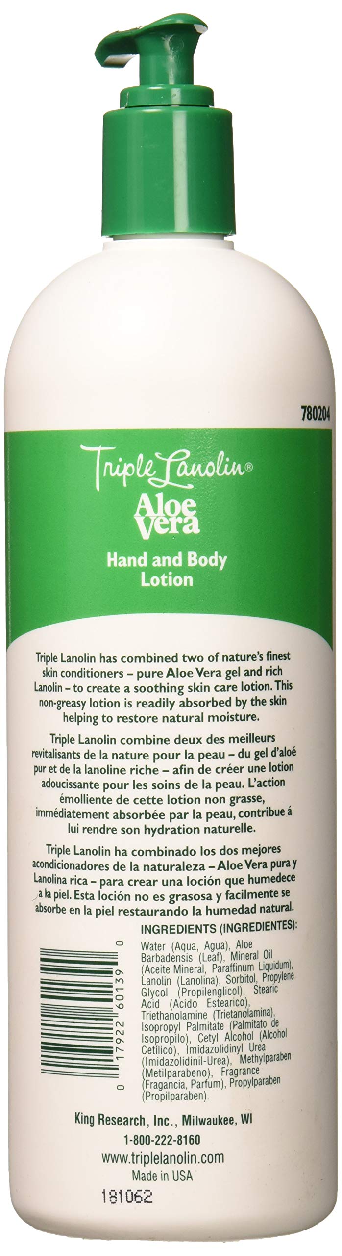 Triple Lanolin Aloe Vera Soothing Lotion (20 Fl Oz) - Professional Aloe & Lanolin Moisturizer for All Skin Types - Deeply Hydrating Hand and Body Beauty & Personal Care Triple Lanolin