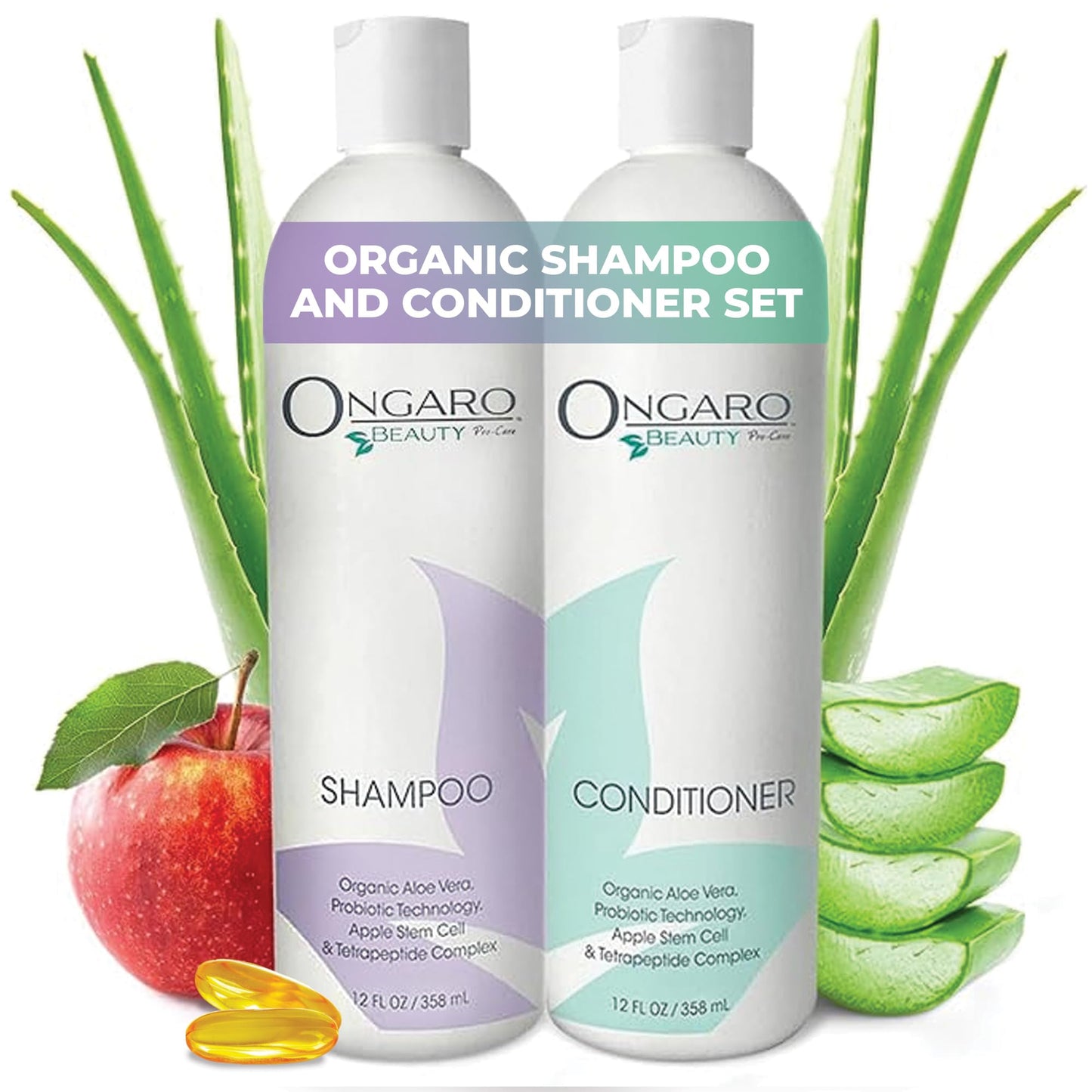 Ongaro Beauty Sulfate-Free Organic Shampoo and Conditioner Set for Women and Men, Hair Care with Aloe Vera - Cruelty-Free, Non-Toxic, Nourishing Beauty & Personal Care Ongaro Beauty