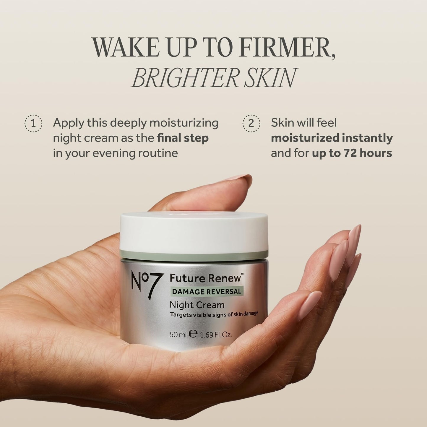 No7 Future Renew Damage Reversal Night Cream - Anti Aging Face Moisturizer - Infused with Peptide Technology to Reverse Visible Signs of Damage - Skin Beauty and Personal Care No7