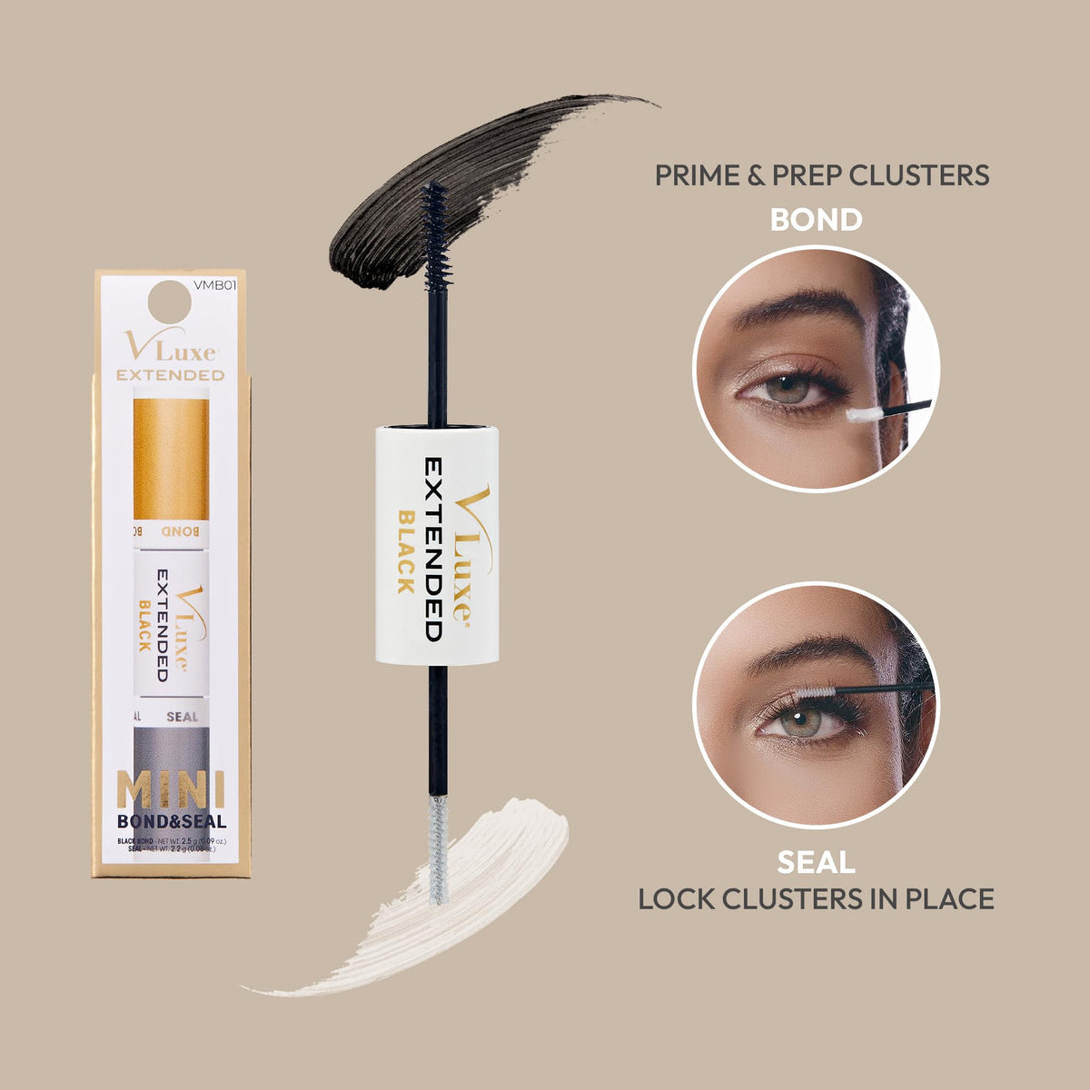 VLuxe DIY Eyelash Extension Mini Bond & Seal Lash Adhesive Infused with Biotin & Vitamin E, Strong Nourishing Water Resistant Lash Glue