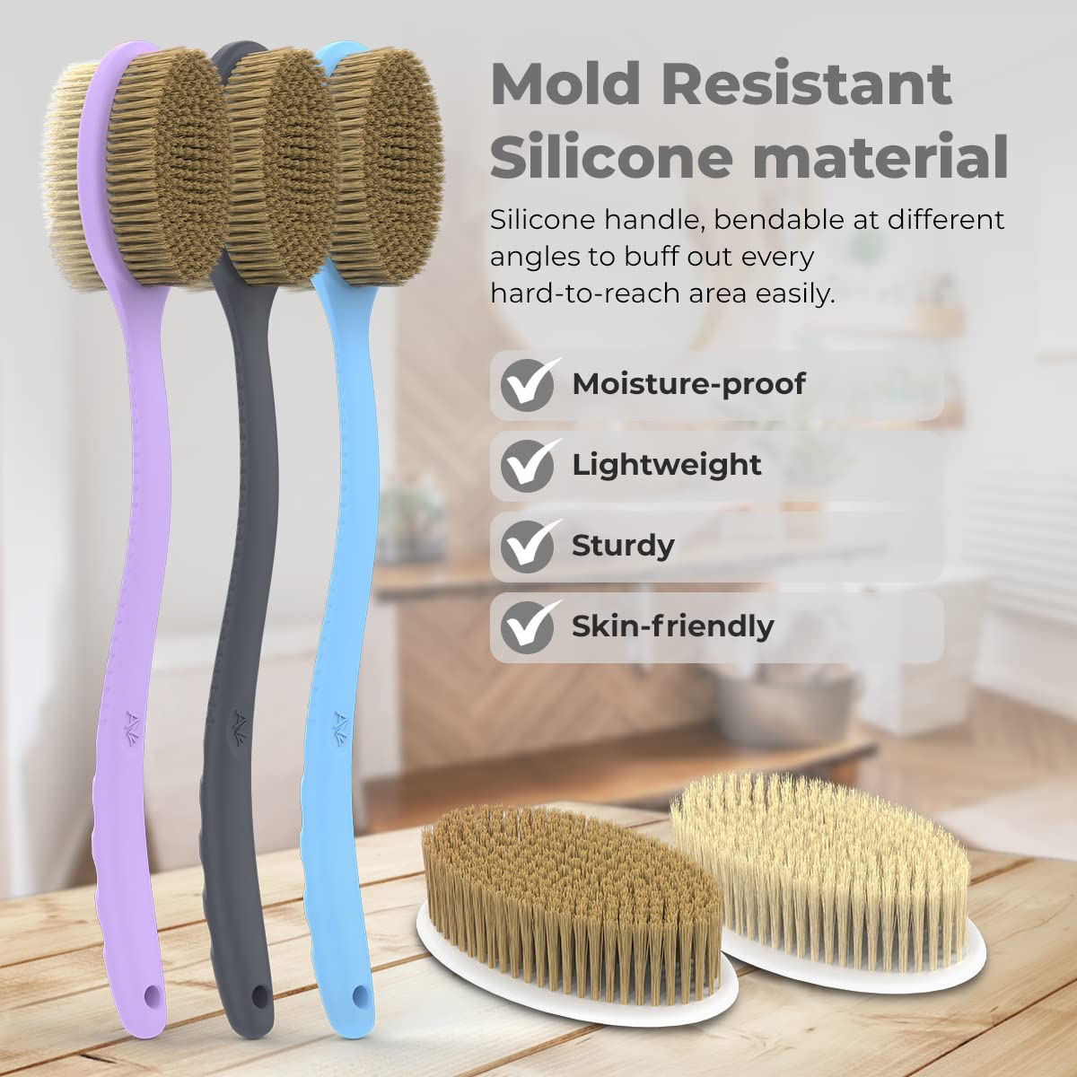 Avilana Soft and Stiff Replacement Pads-Replaceable and Interchangeable Pads for Shower Body Brush with Long 19 inch Curved Handle Back Brush Beauty & Personal Care Avilana