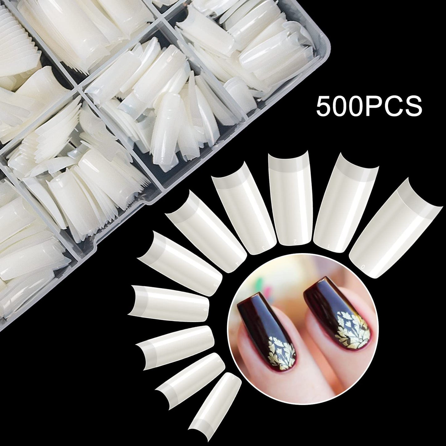 krofaue 500PCS Half Cover False Nails Tips - Acrylic Nail Tips 10 Sizes Lady French Style Acrylic Artificial Tip Manicure with Box for Nail Tips Art Beauty & Personal Care krofaue