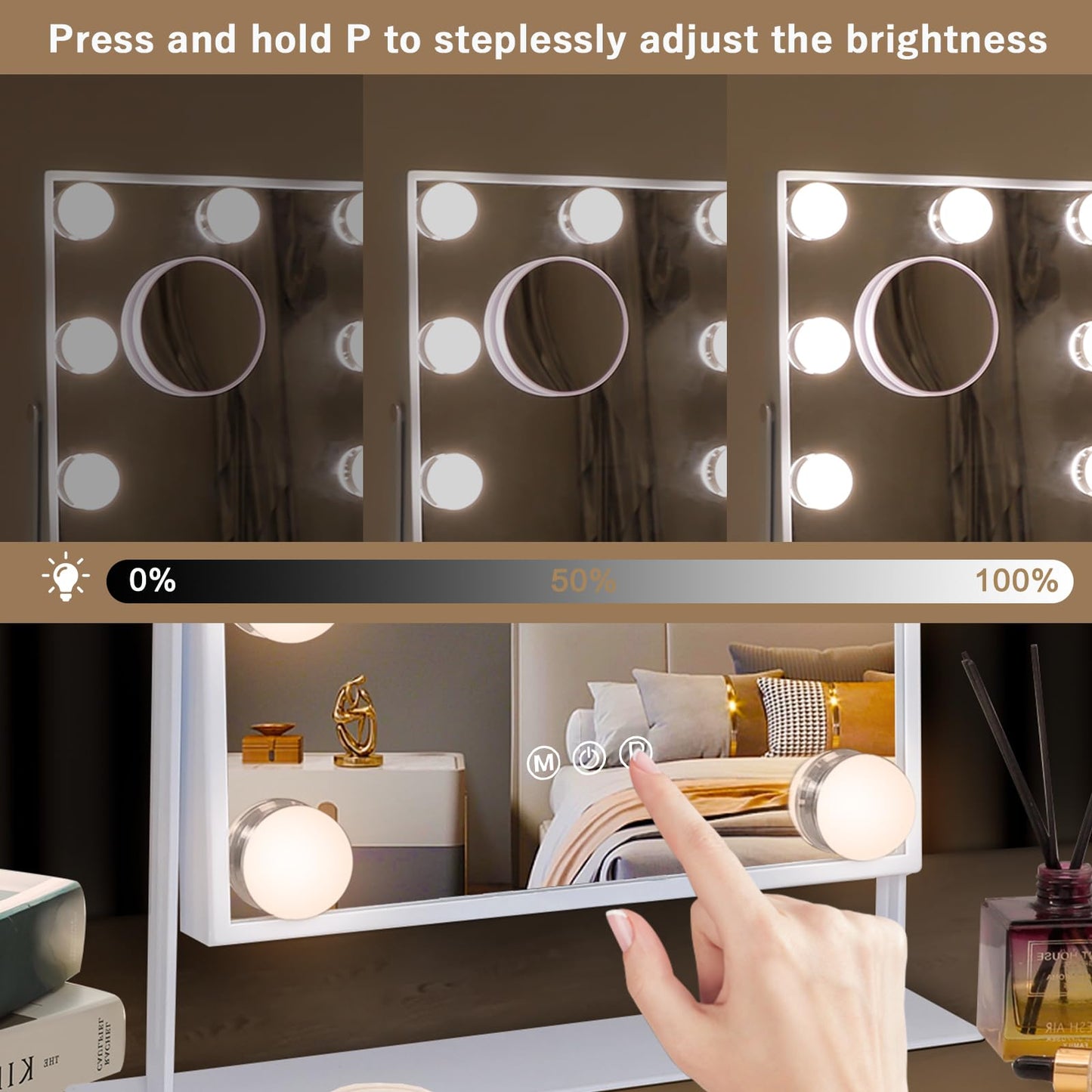 Hansong Vanity Mirror with Lights Lighted Makeup Mirror with 9 LED Bulbs Plug in Light Up Makeup Mirror with Lights 360 Rotation with 10x Magnifying Beauty & Personal Care Hansong