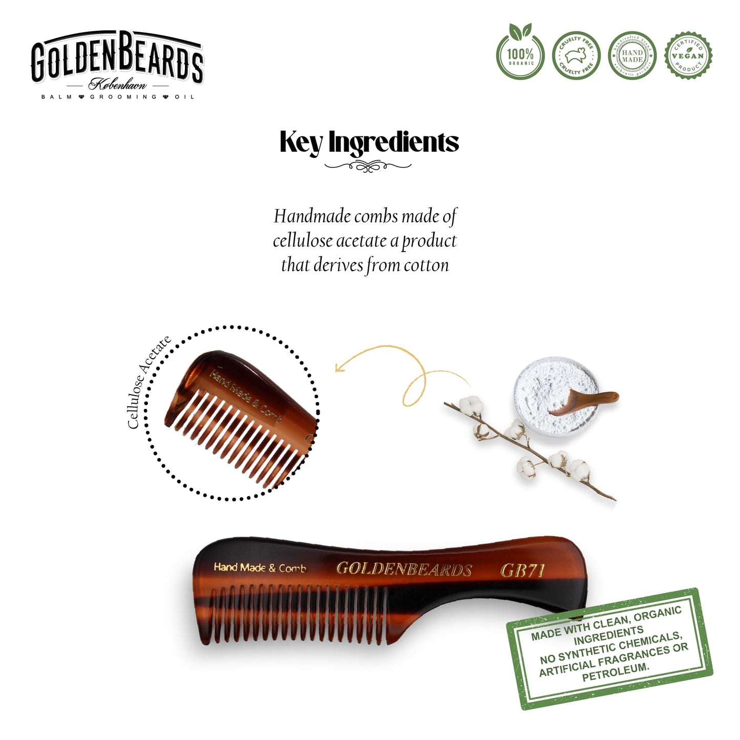 Golden Beards Mustache Wax with GB-71 Comb - Organic & Natural Styling Wax for Men - Strong Hold, Handmade, Vegan, Cruelty-Free Grooming Kit Beauty and Personal Care Golden Beards Kobenhavn BALM GROOMING OIL