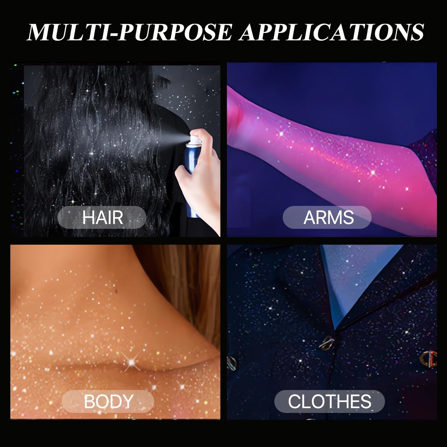 HANYWIL Body Glitter, Glitter Spray for Hair and Body, Spray, Hairspray Clothes, Long-Lasting Shimmer Suitable Stage, Festival Rave Makeup Prom 2.11 Beauty & Personal Care HANYWIL