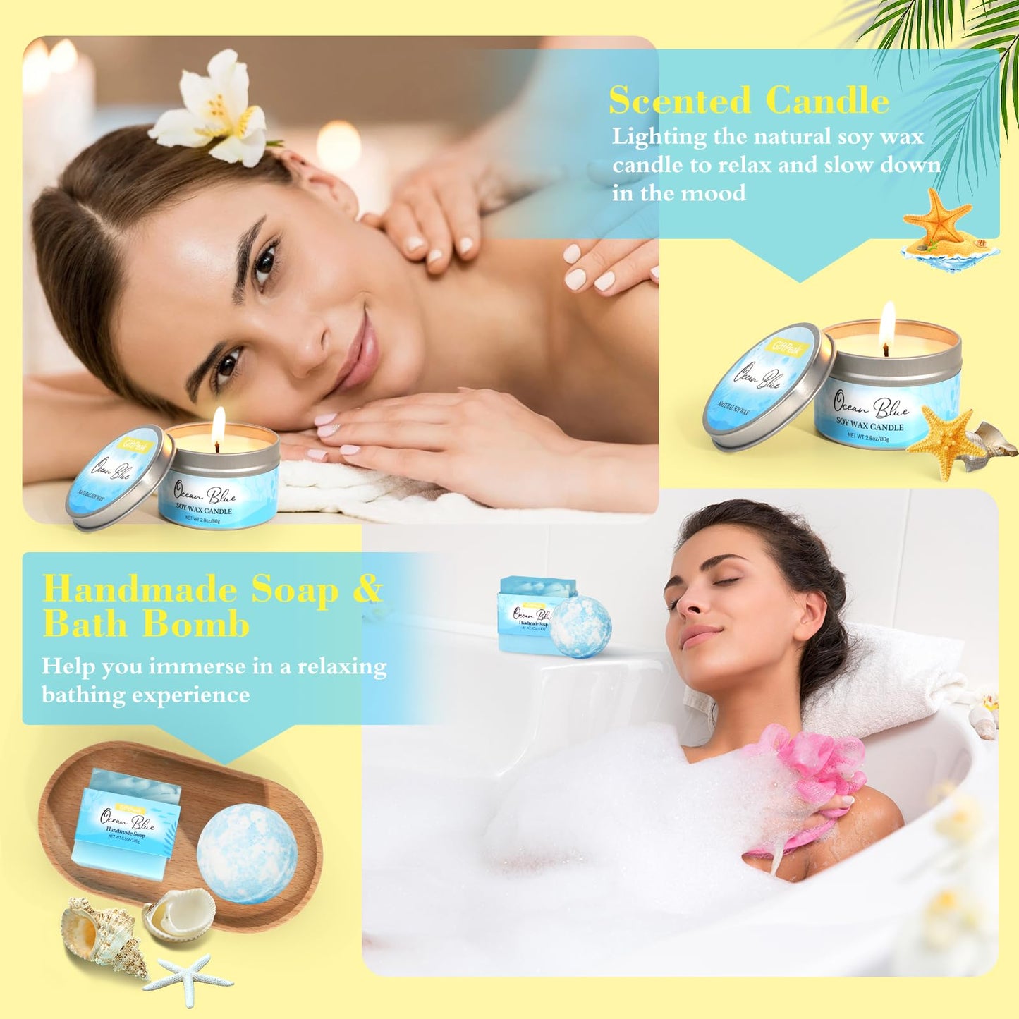 Birthday Gifts for Women, Ocean Scented Relaxing Spa Gift Baskets for Women Mom Her Wife Sister Friends Coworker Employee, Self Care Bath and Body Beauty and Personal Care GiftPeak