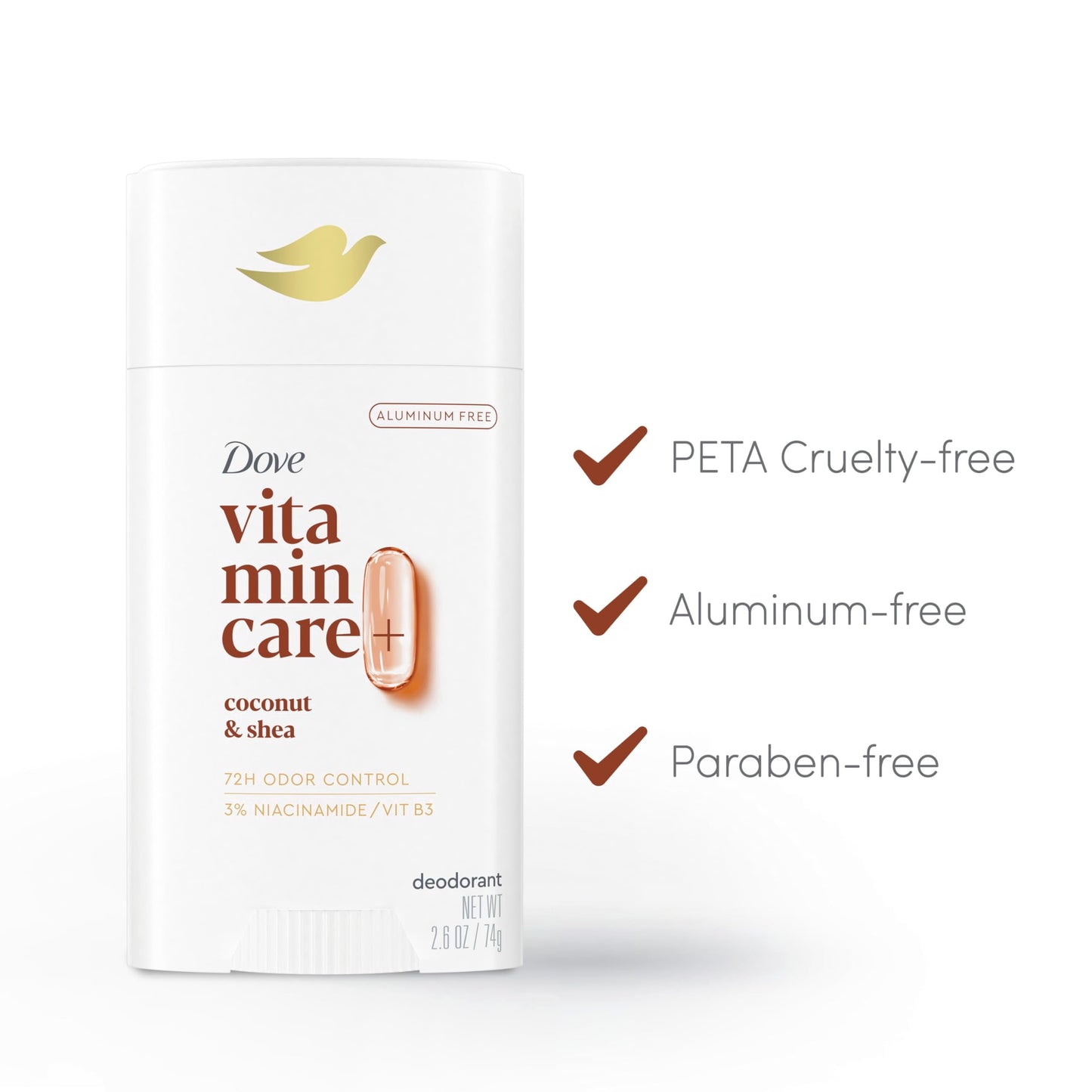 Dove VitaminCare+ Aluminum Free Deodorant Stick for 72H Odor Protection Coconut & Shea Breathable Deodorant for Women 2.6 oz Beauty and Personal Care Dove