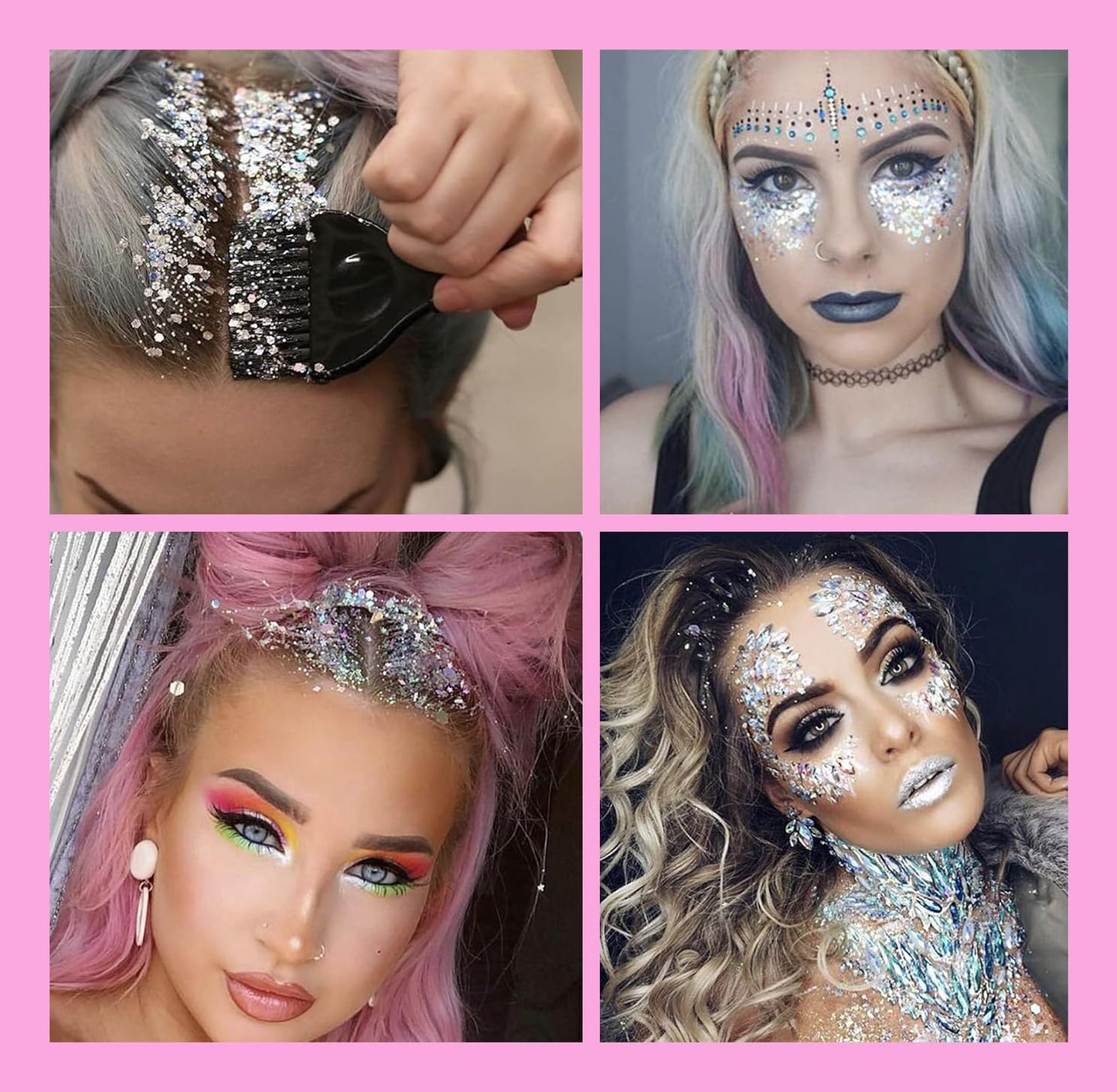 Pink - Holographic Chunky Glitter Gel for Body, Face, Hair - Vegan & Cruelty Free - Electric Bliss Beauty - Uses Include: Festival Rave Makeup Beauty & Personal Care Electric Bliss Beauty