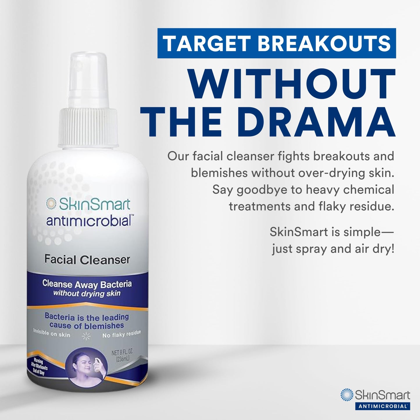 SkinSmart Antimicrobial Facial Cleanser for Breakouts & Blemishes; Hypochlorous Acid Formula Targets Bacteria to Reduce Skin Irritation and Flush Beauty & Personal Care SkinSmart Antimicrobial