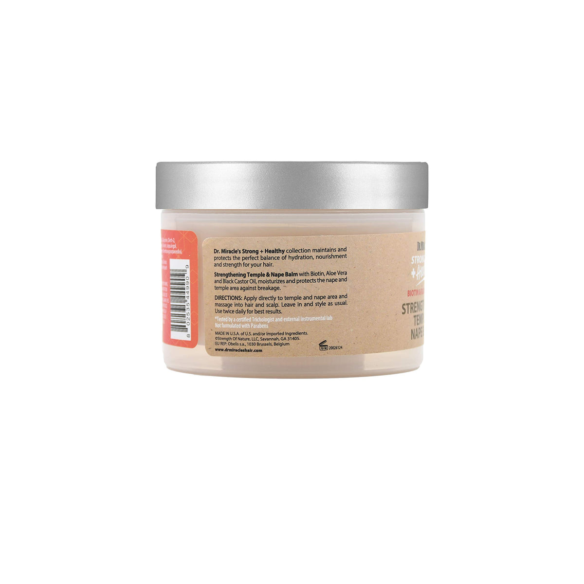 Dr. Miracle's Strong & Healthy Temple & Nape Balm. Contains Aloe Vera and Black Castor Oil for length retention and growth 6oz