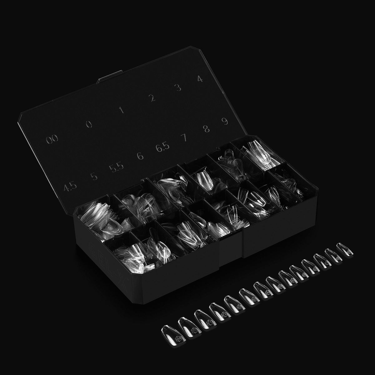 Apres Gel-X® Coffin Box of Nail Tips | 280 Gel-X Tips, Soft Tips, 14 Sizes 00-9 | Half-sizes Included (Sculpted Coffin Medium, 280 Count)