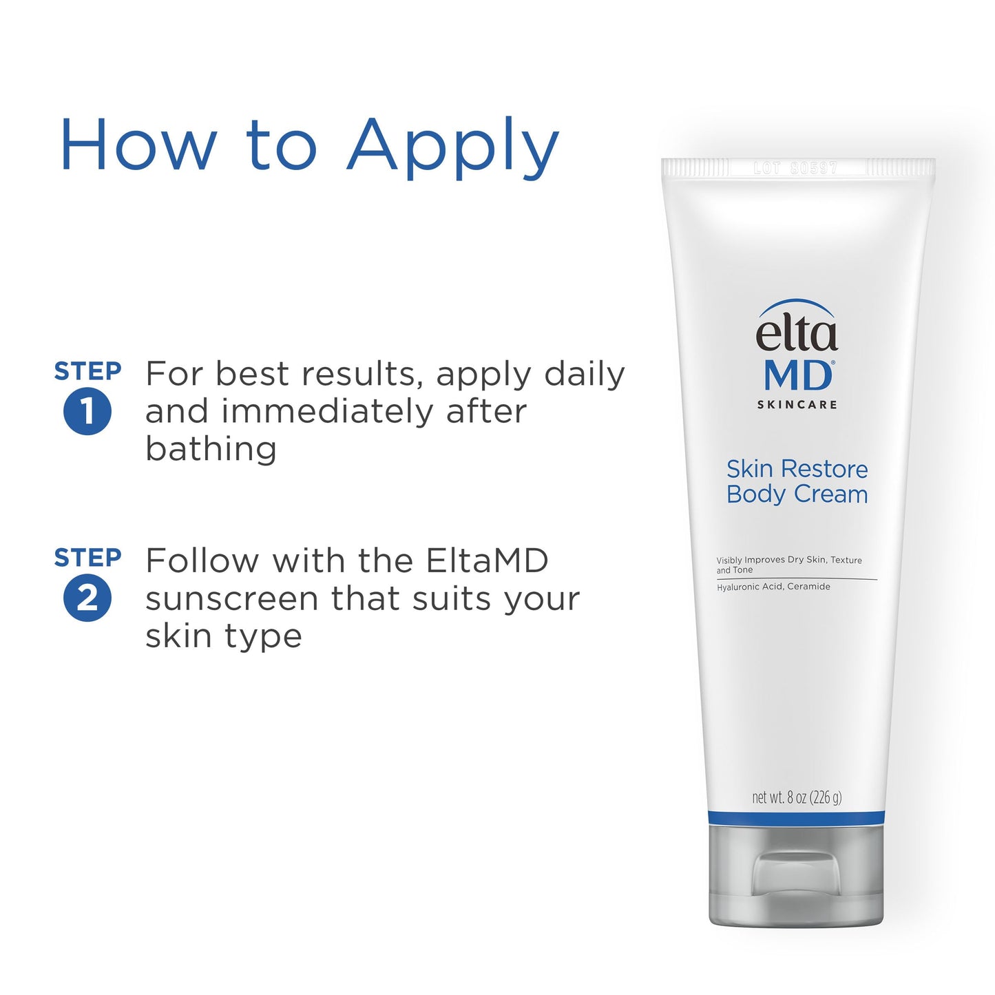 EltaMD Skin Restore Body Cream, Fragrance-Free Lotion for Women with Hyaluronic Acid and Niacinamide, Body Moisturizer, 8 oz Tube Beauty & Personal Care EltaMD