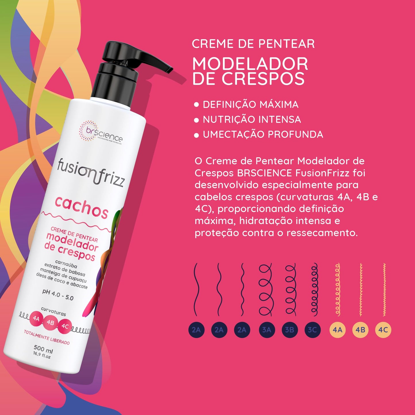 Brscience Fusionfrizz Curls 4A, 4B, 4C - Curly Styling Combing Cream 500ml Beauty & Personal Care Brscience