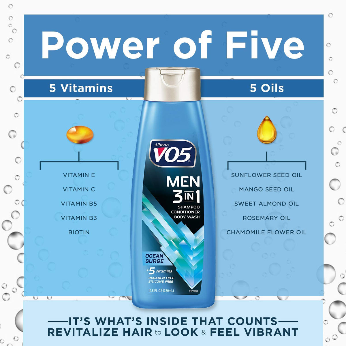 VO5 Mens 3-IN-1 Shampoo Conditioner and Body Wash - 12.5 Oz - Ocean Surge - 5 Essential Vitamins to Help Nourish and Hydrate Your Hair and Skin-