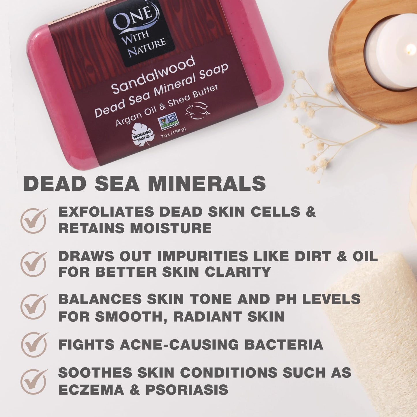 One With Nature Dead Sea Salt Sandalwood Soap 7oz 3-Pack - Purifying and Exfoliating Soap Bar with Dead Sea Minerals and Sandalwood for Face & Body Beauty & Personal Care One With Nature