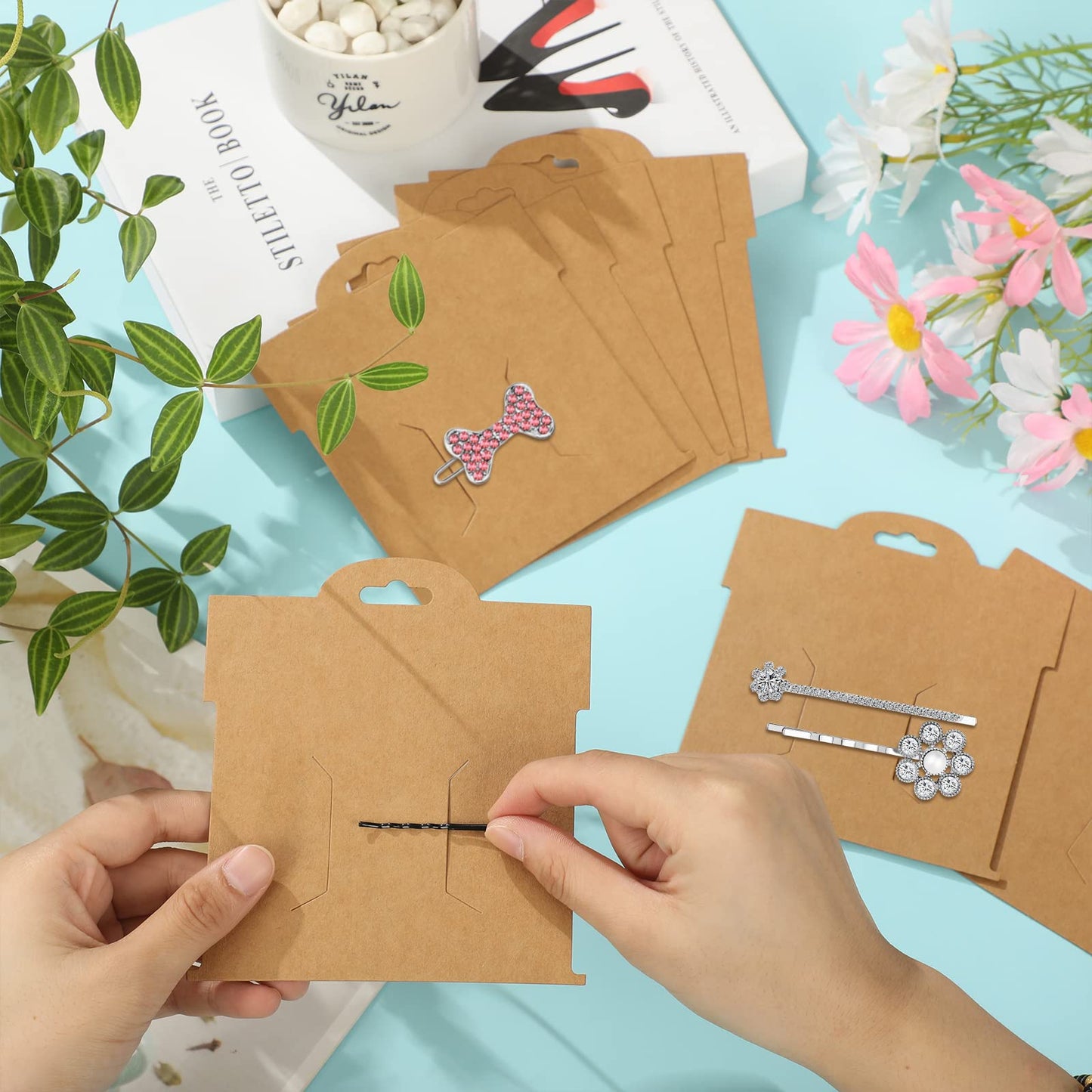 50 Pcs Hair Clip Display Cards 4.75 x 5.25 Inch Kraft Hair Bow Holder Cards Brown Bow Display Rectangular Clip Collecting Cardboard for Barrettes Beauty & Personal Care Geyee