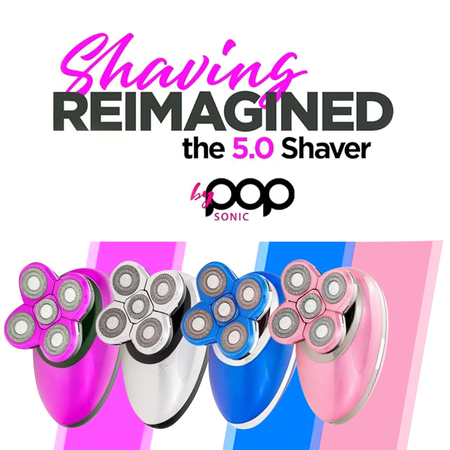 Pop Sonic 5-Head Electric Shaver - Face, Head & Body Shaver - Waterproof USB Rechargeable Trimmer - Floating Precision Heads - Razors for Women Beauty and Personal Care Pop Sonic